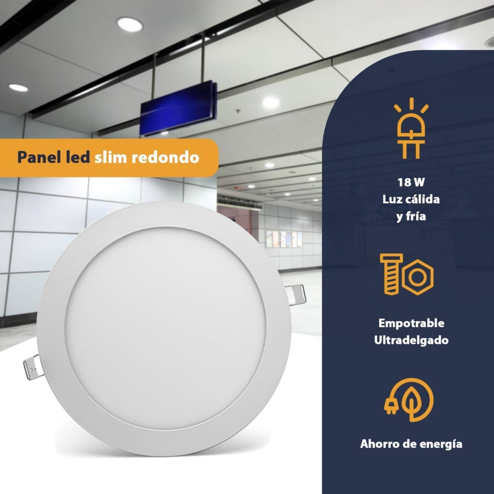 Lámpara Panel Led Slim Redondo 18w de Techo Empotrable Sula