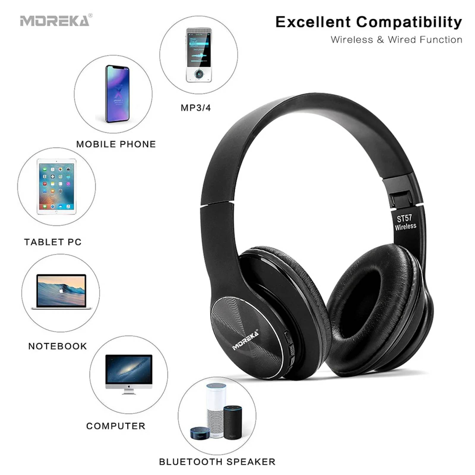 Diadema Moreka ST-57, Bluetooth, FM Radio, Manos Libres, Control Lateral