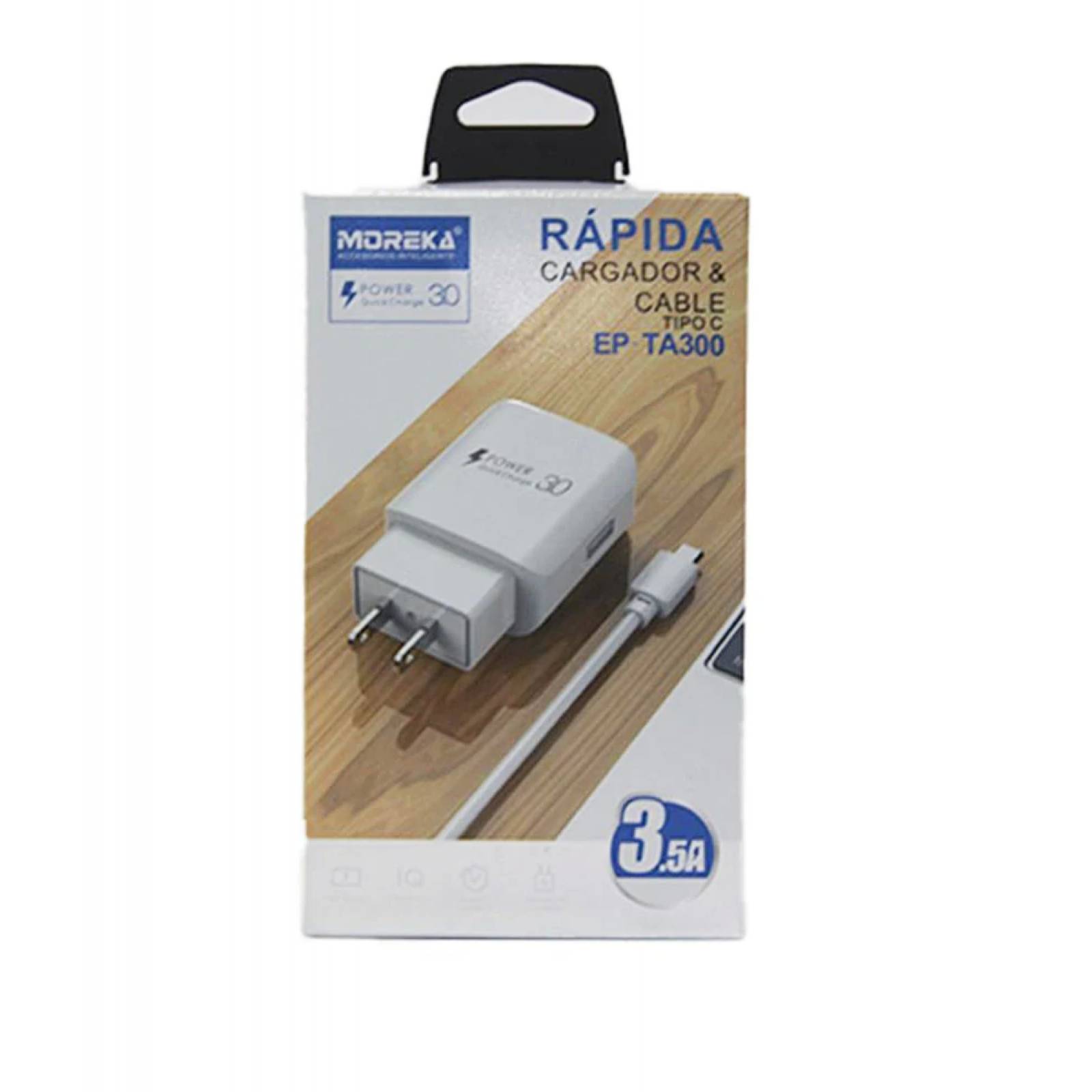 Cargador Moreka EP-TA300,  3.5 A, Cable Tipo C.