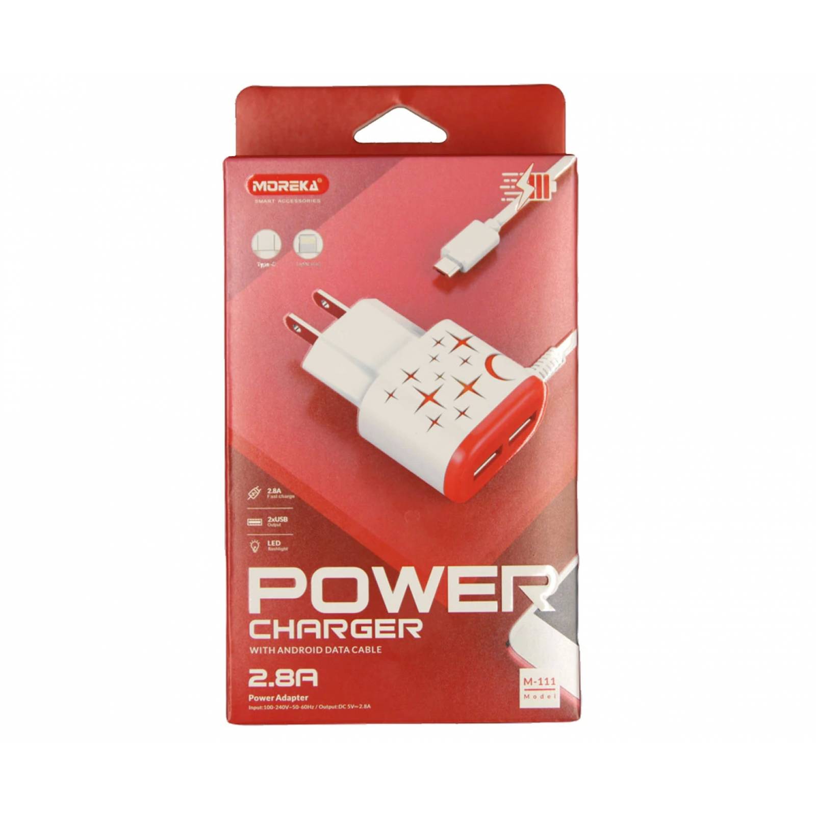 Cargador LED Moreka M-111,  2.8 A, Cable Adherido Tipo V8.