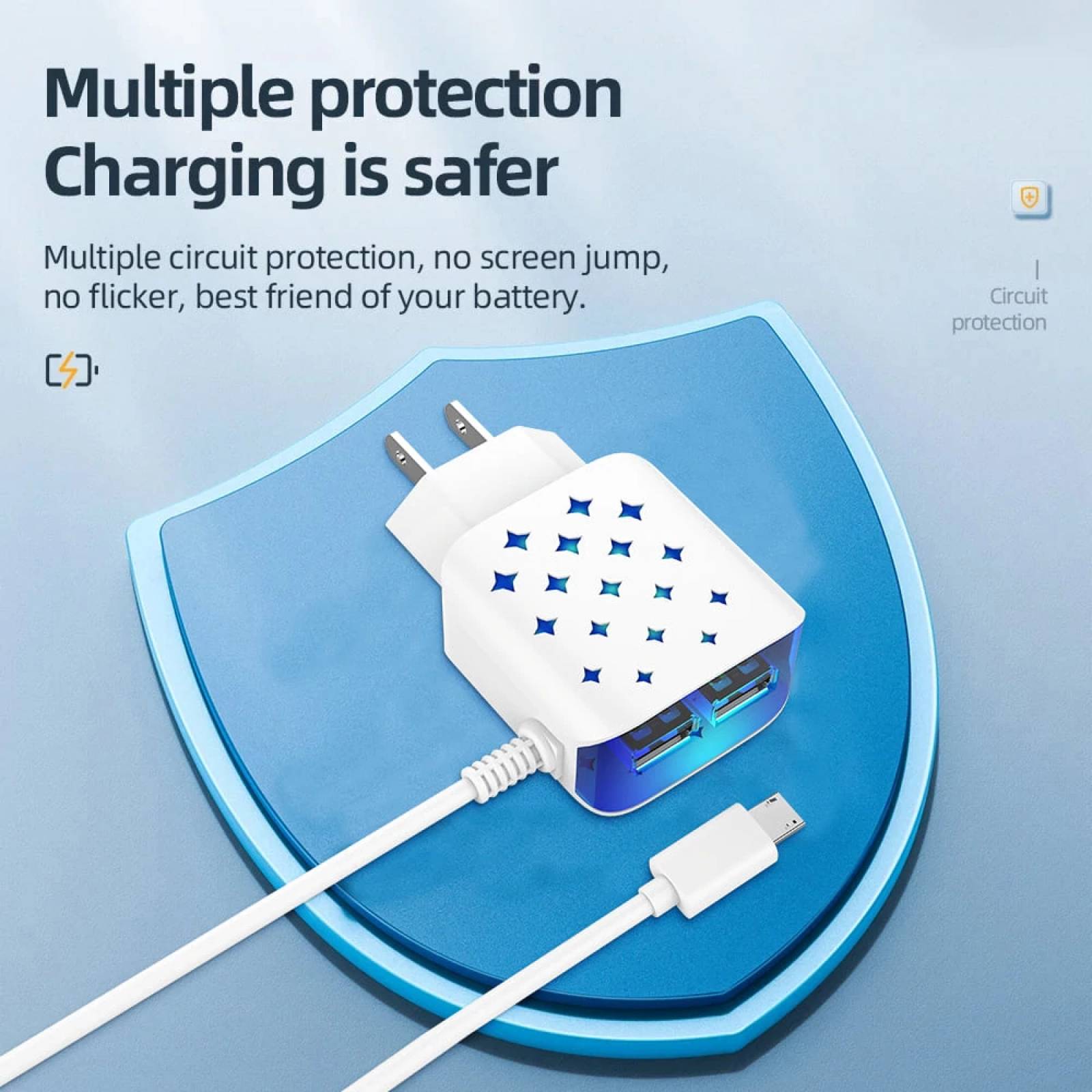 Cargador LED Moreka M-111,  2.8 A, Cable Adherido Tipo V8.