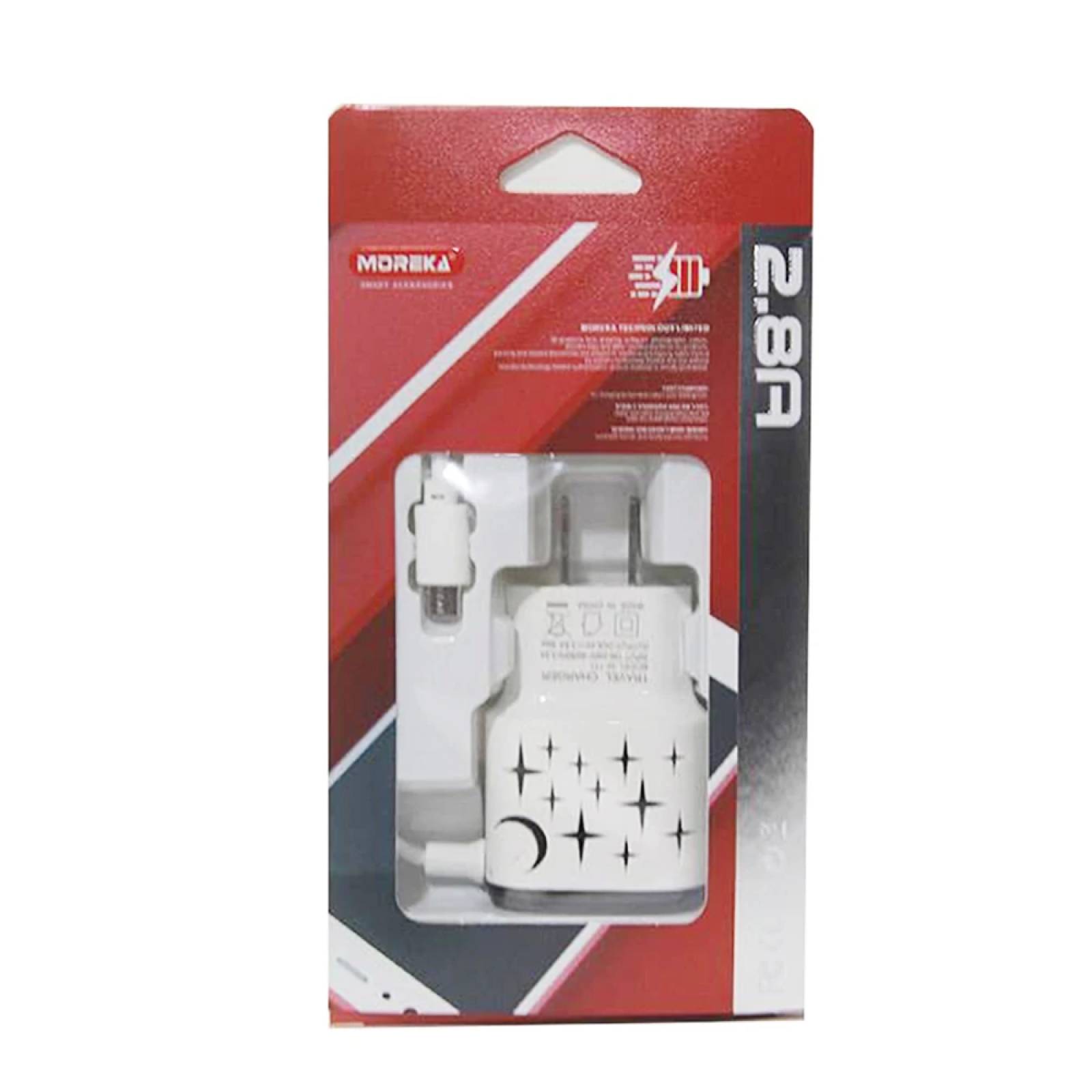 Cargador LED Moreka M-111,  2.8 A, Cable Adherido Tipo V8.