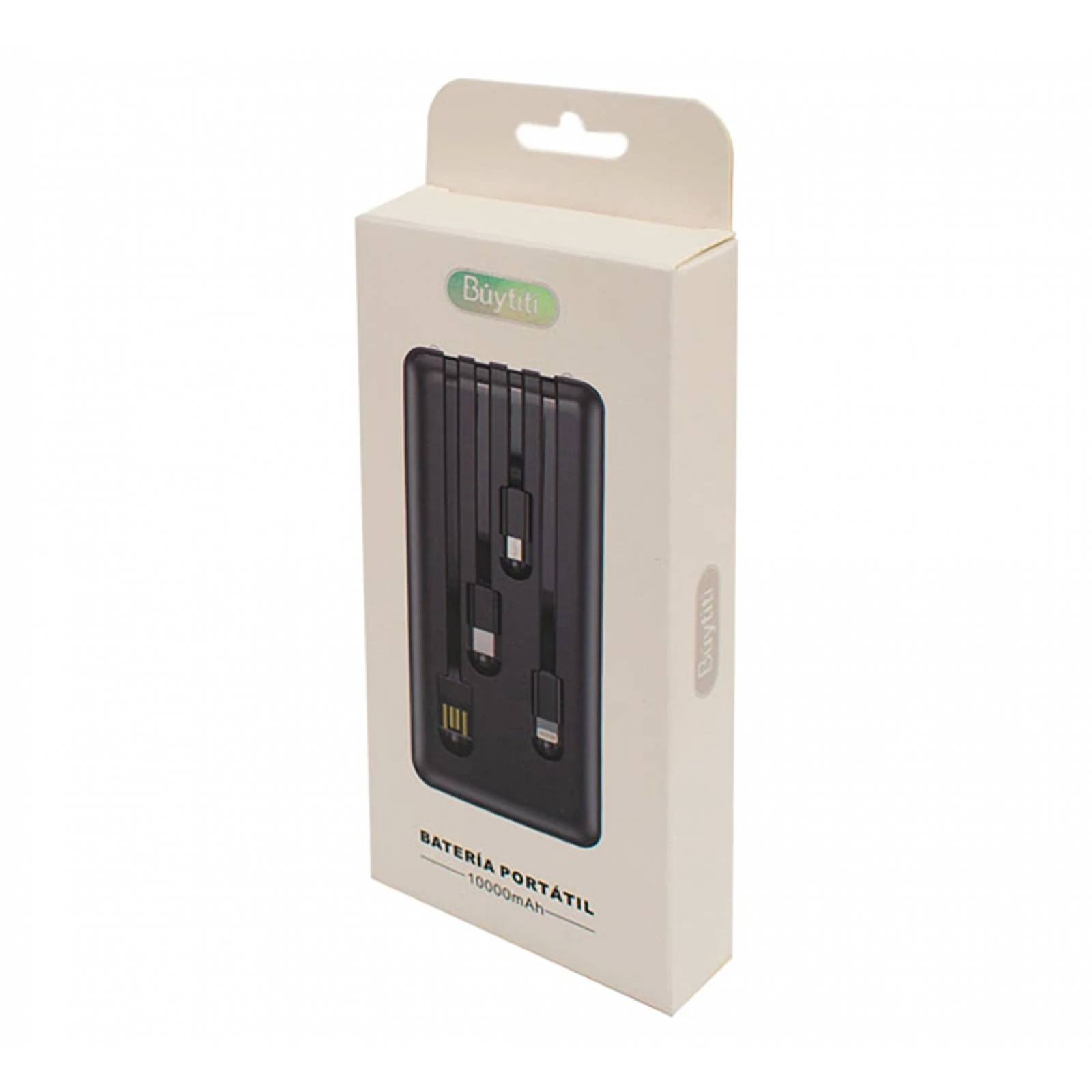 Powerbank 3 en 1 Buytiti PL-03, 10000 mAh, Cable V8, C & Lightning.