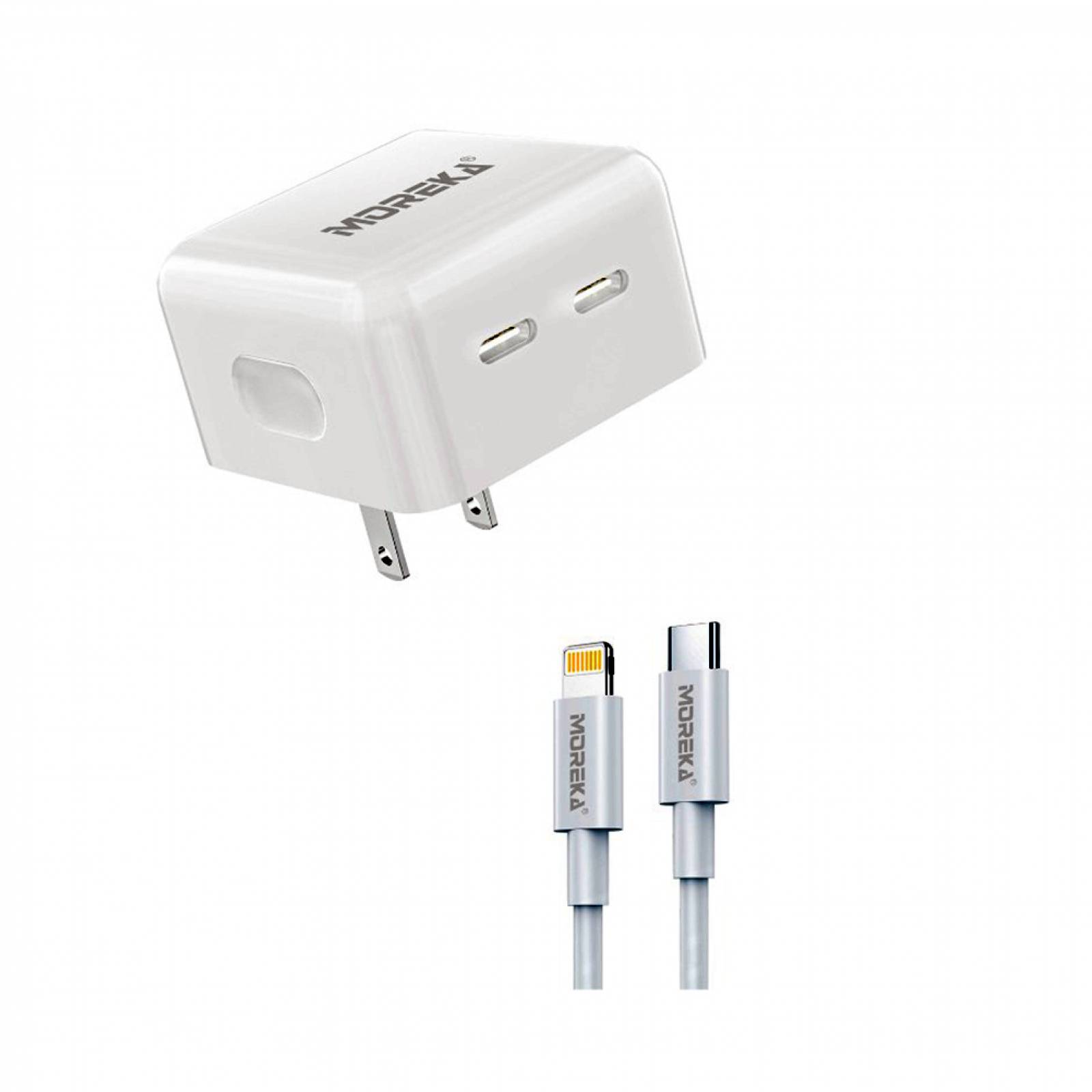 Turbo Cargador 40W Moreka CC23 Carga Rapída Doble USB y Cable Tipo Iphone