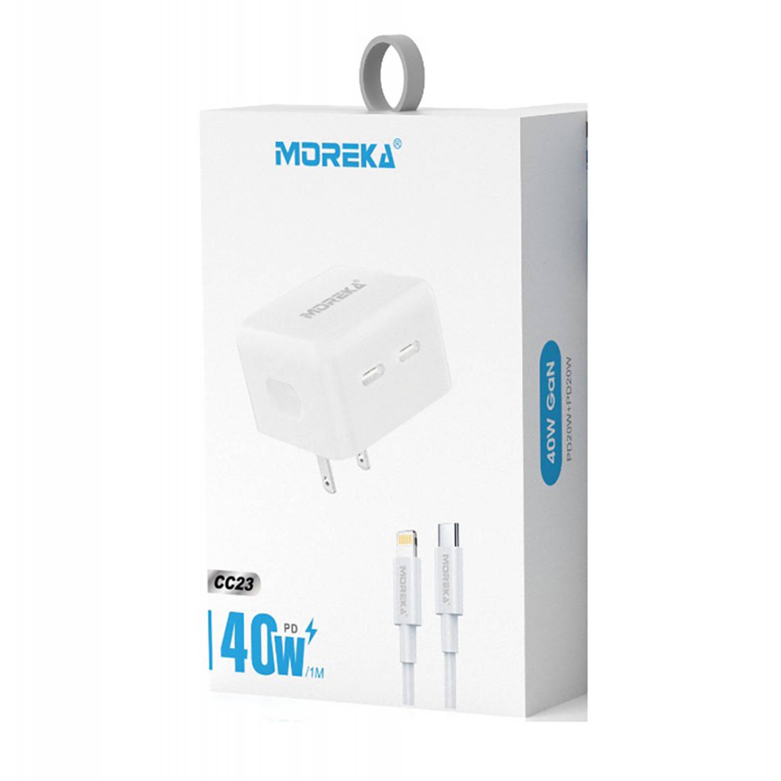 Turbo Cargador 40W Moreka CC23 Carga Rapída Doble USB y Cable Tipo Iphone
