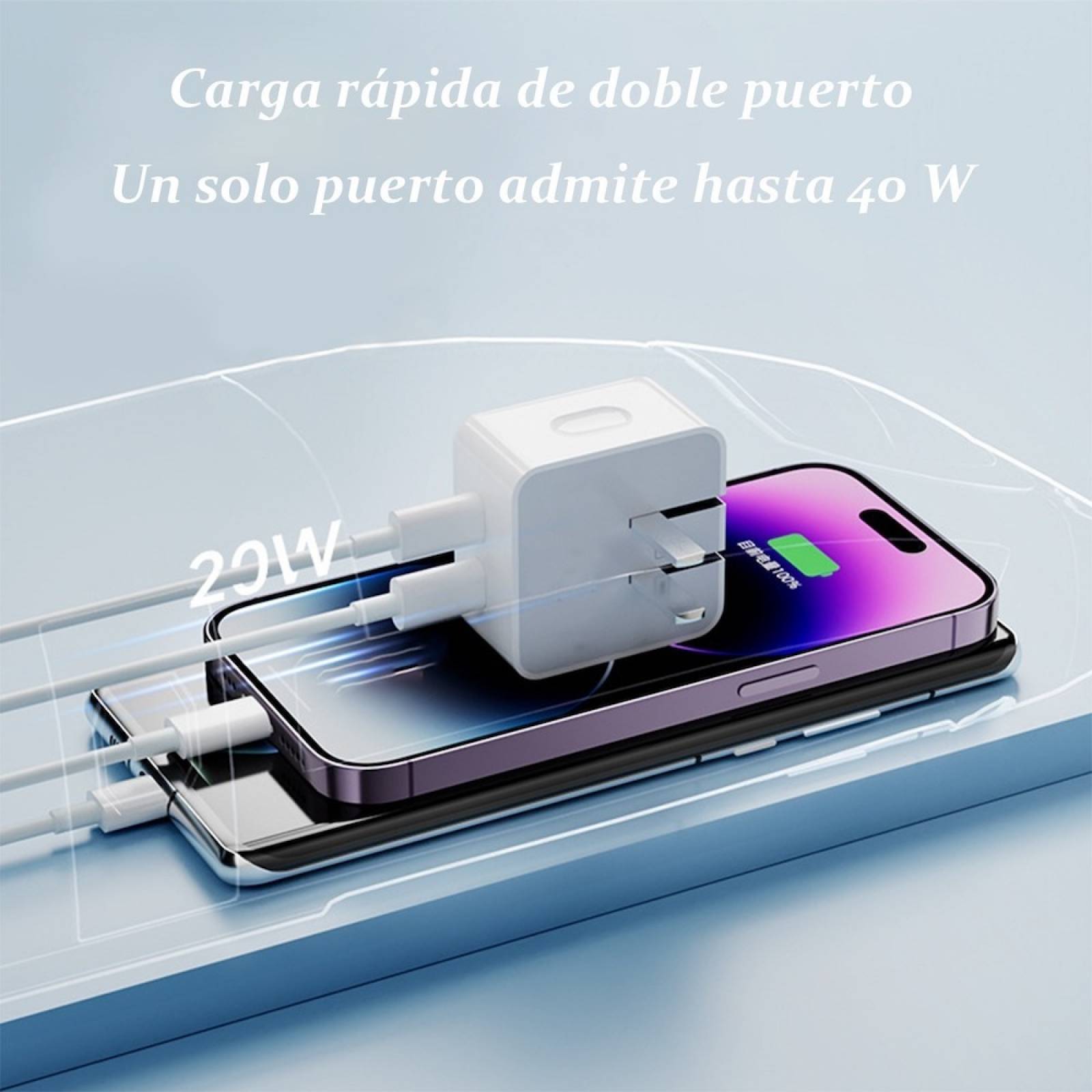 Turbo Cargador 40W Moreka CC23 Carga Rapída Doble USB y Cable Tipo Iphone