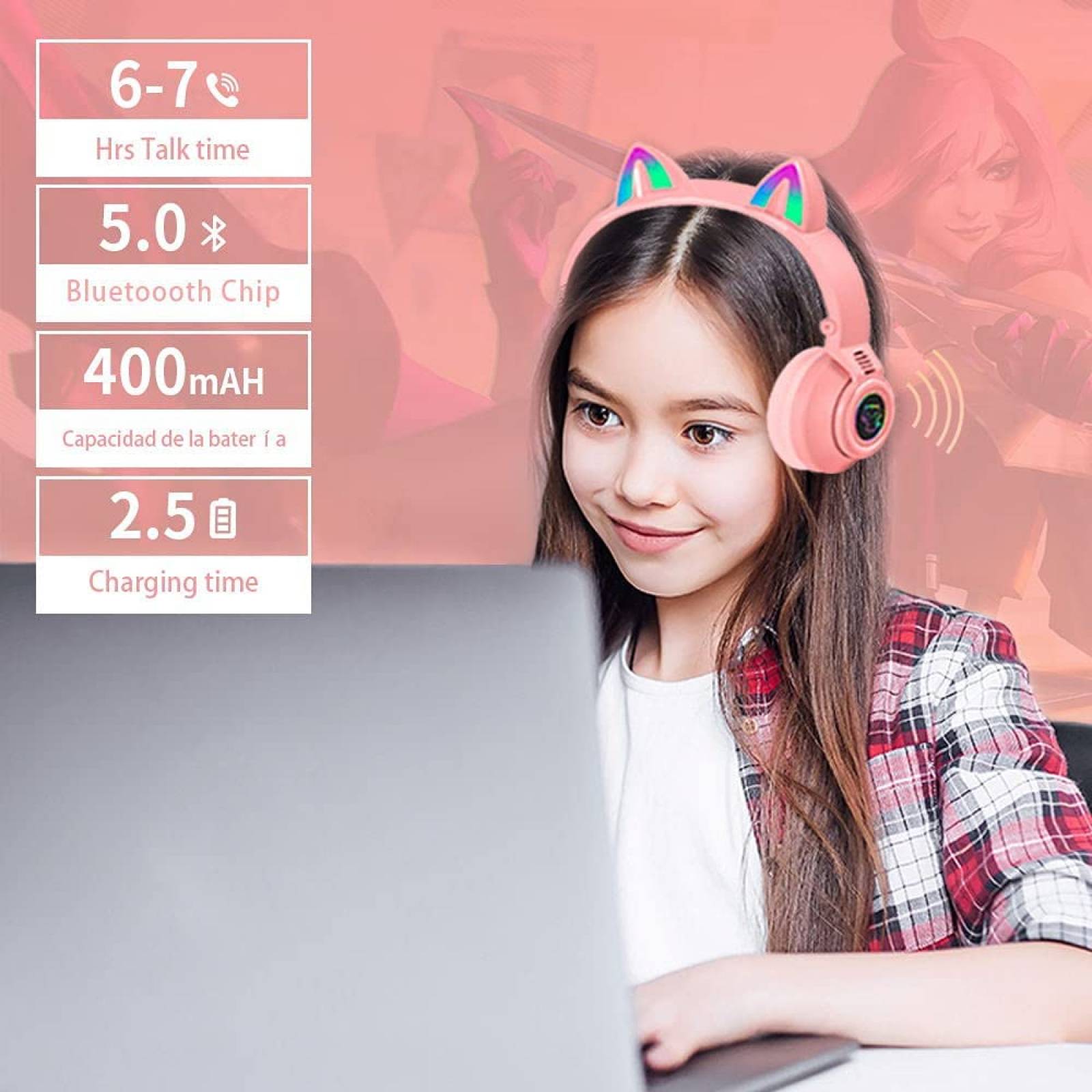 Audífonos Diadema Gato Bluetooth   BG-115 Inalámbrico Plegable