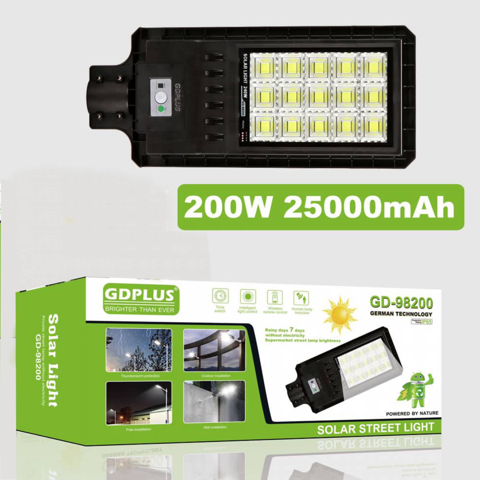 Luminaria Suburbana Alumbrado Publico Solar 200W con Sensor Movimiento GD-98200