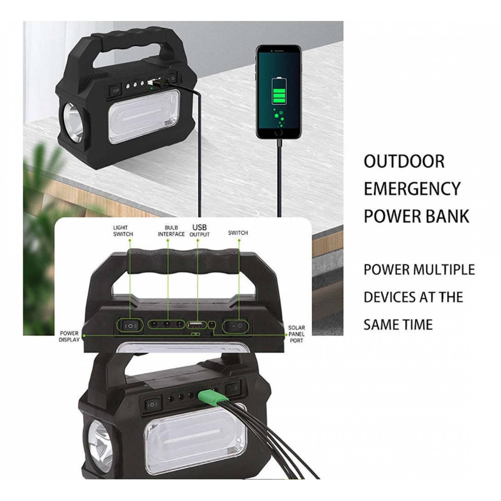 Mini Sistema Solar 3 Focos Linterna Power Bank MOR-8080