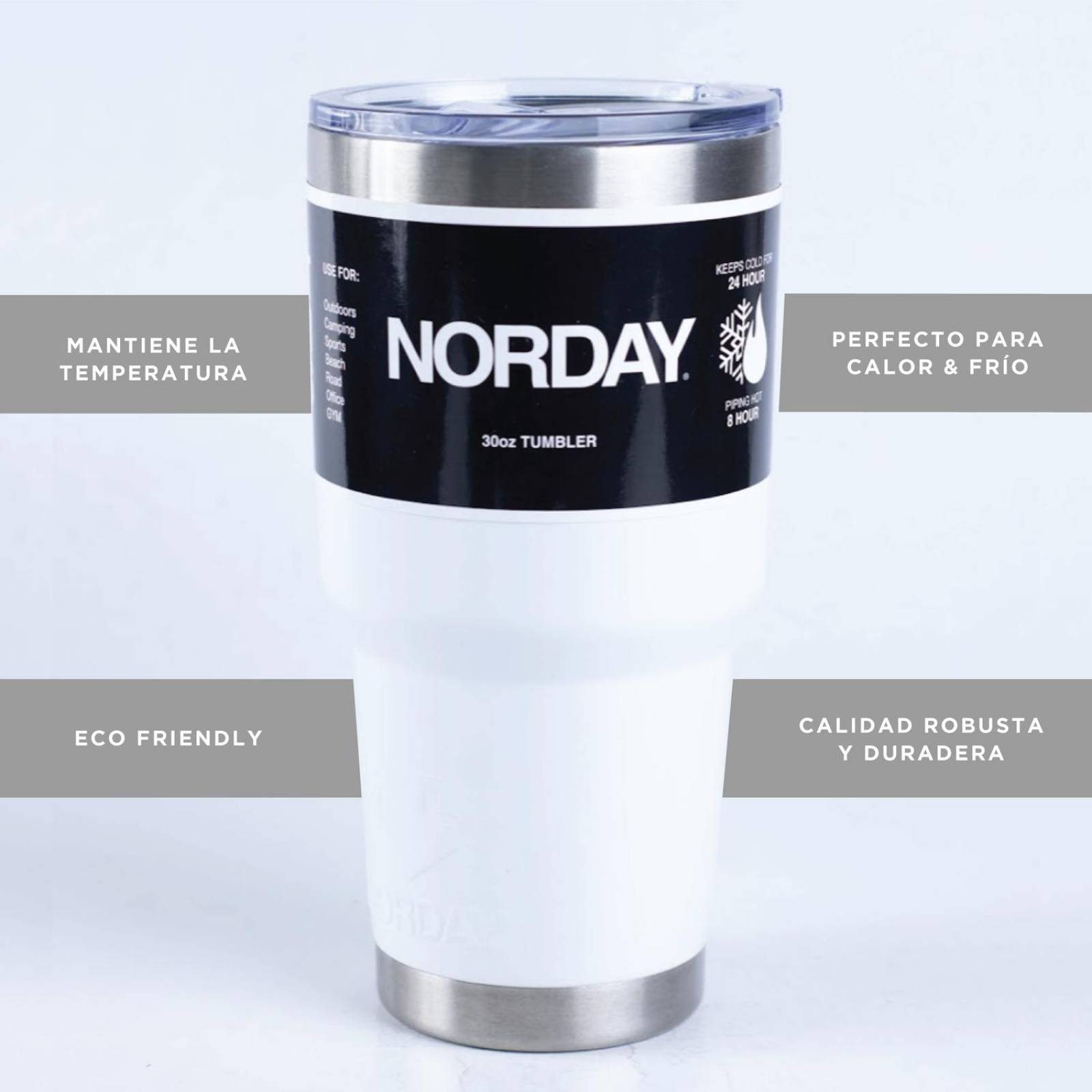 Vasos de Acero Inoxidable - Termo Tumbler 30 Oz | Mantiene Temp 8 a 24hs| Super resistente. 30oz - 900ml Blanco