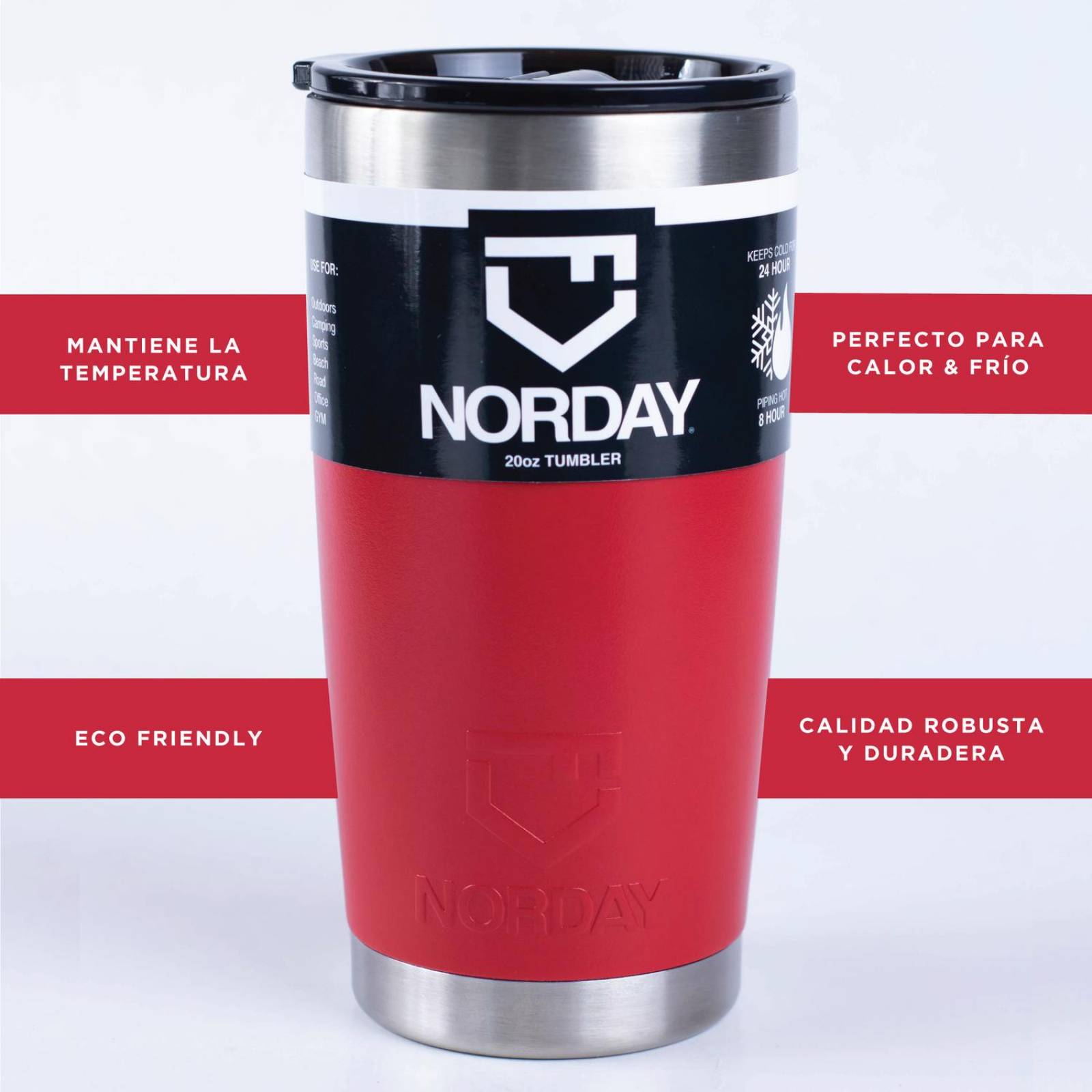 Vasos de Acero Inoxidable - Termo Tumbler | Vaso Termico 20 Oz | Mantiene Temp hasta 24hs. Rojo 20oz - 600ml