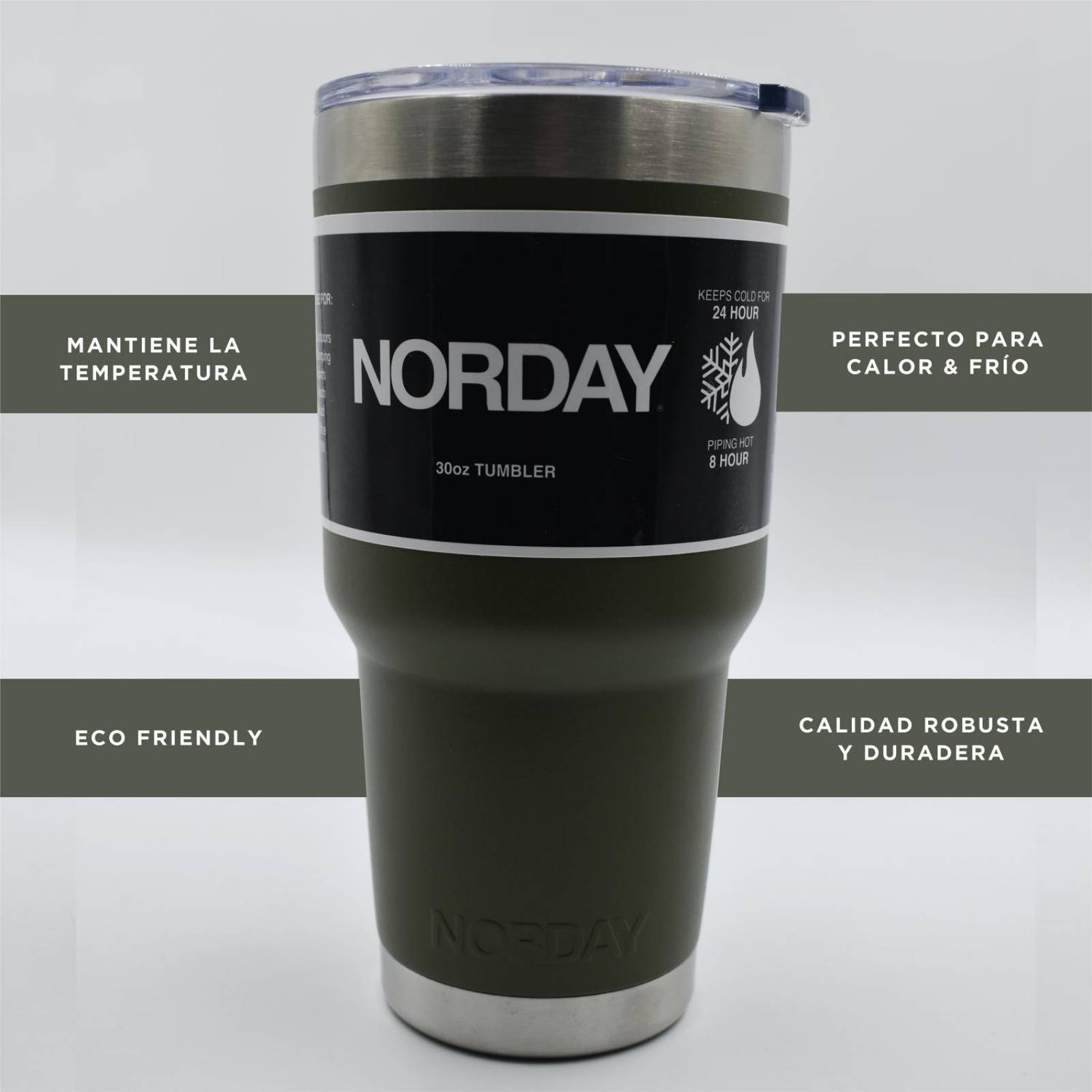 Vasos de Acero Inoxidable - Termo Tumbler 30 Oz | Mantiene Temp 8 a 24hs| Super resistente. 30oz - 900ml Verde Militar