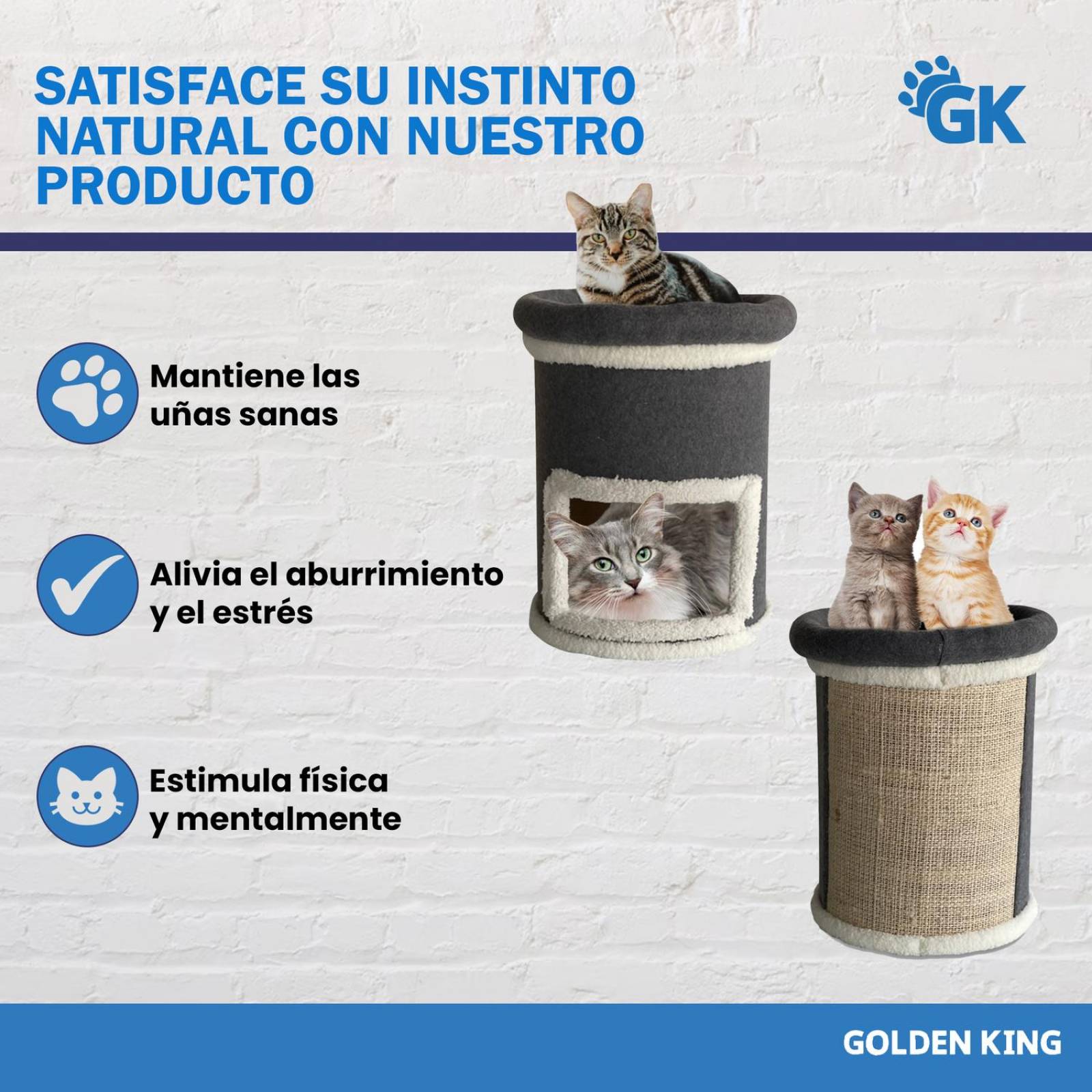 Golden King | Rascador para Gatos 47 cm de Alto Juguetes para Gatos y Cama para Gato | Centro de Entretenimiento de 2 