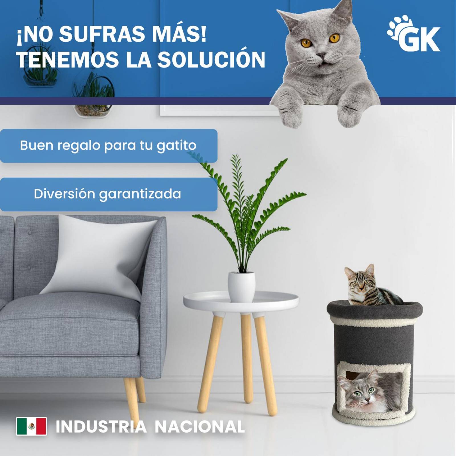 Golden King | Rascador para Gatos 47 cm de Alto Juguetes para Gatos y Cama para Gato | Centro de Entretenimiento de 2 