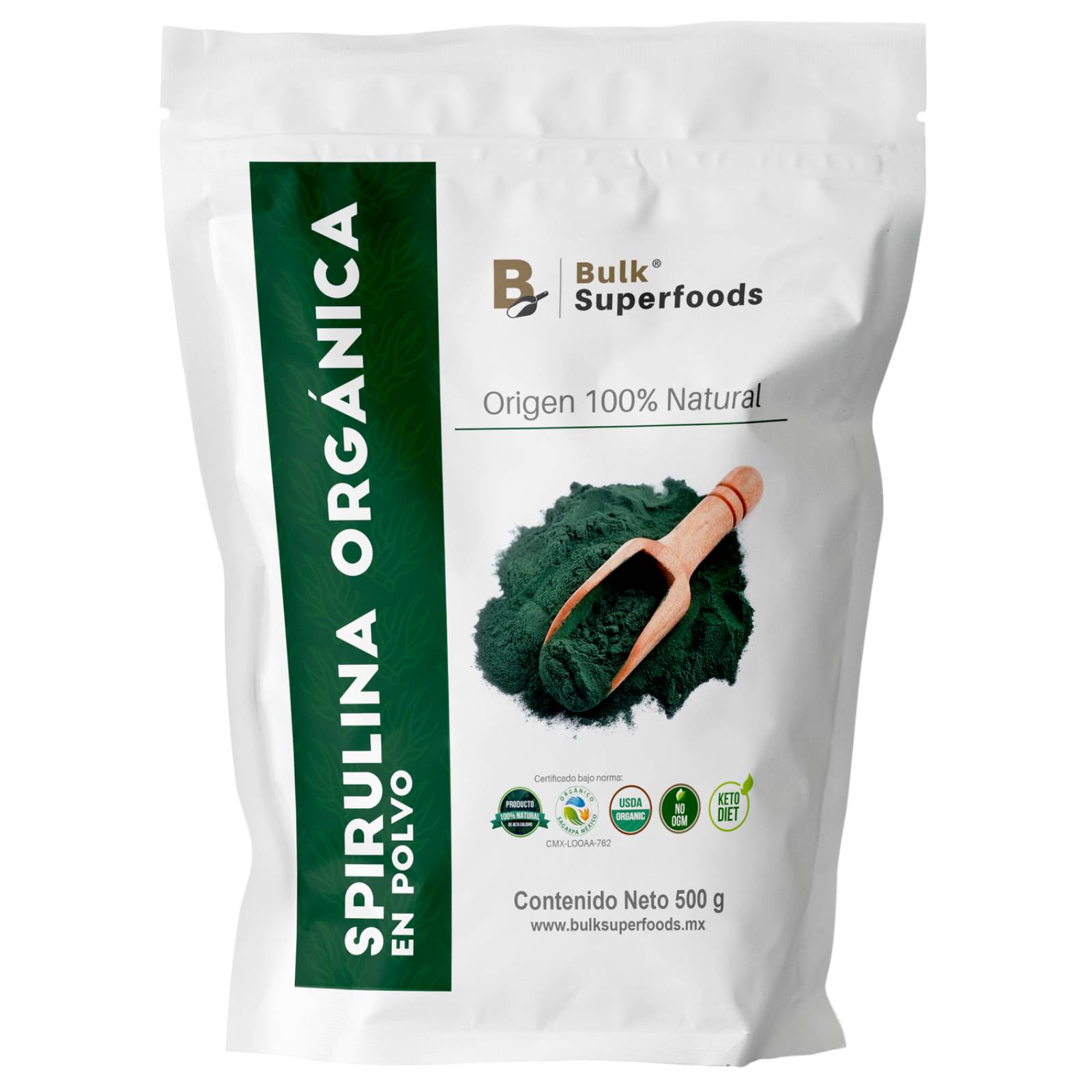 Espirulina 100% Orgánica en Polvo | Alga Espirulina 500g | 100% Natural BULK Superfoods. 