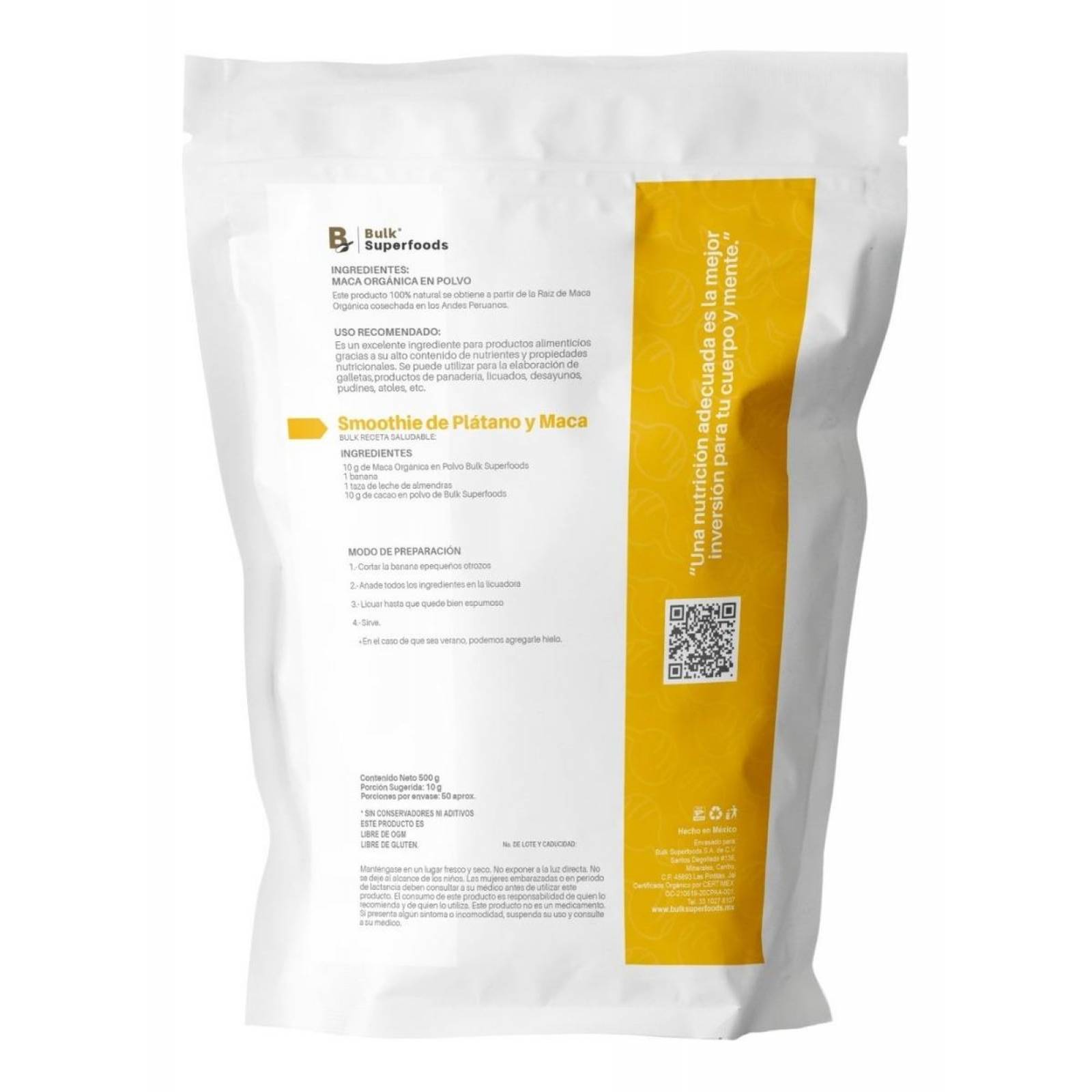 Maca Orgánica|Maca Amarilla en Polvo |500g| Maca Peruana 100% Natural Orgánico| Organic Maca Powder 
