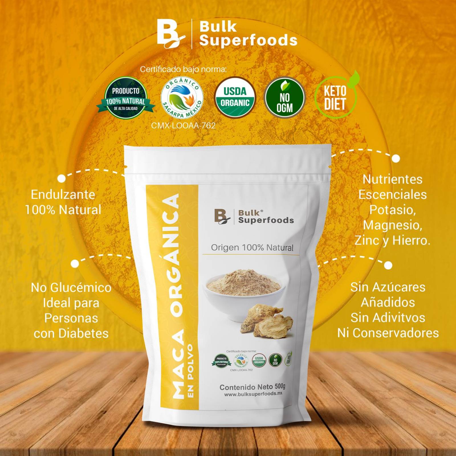 Maca Orgánica|Maca Amarilla en Polvo |500g| Maca Peruana 100% Natural Orgánico| Organic Maca Powder 