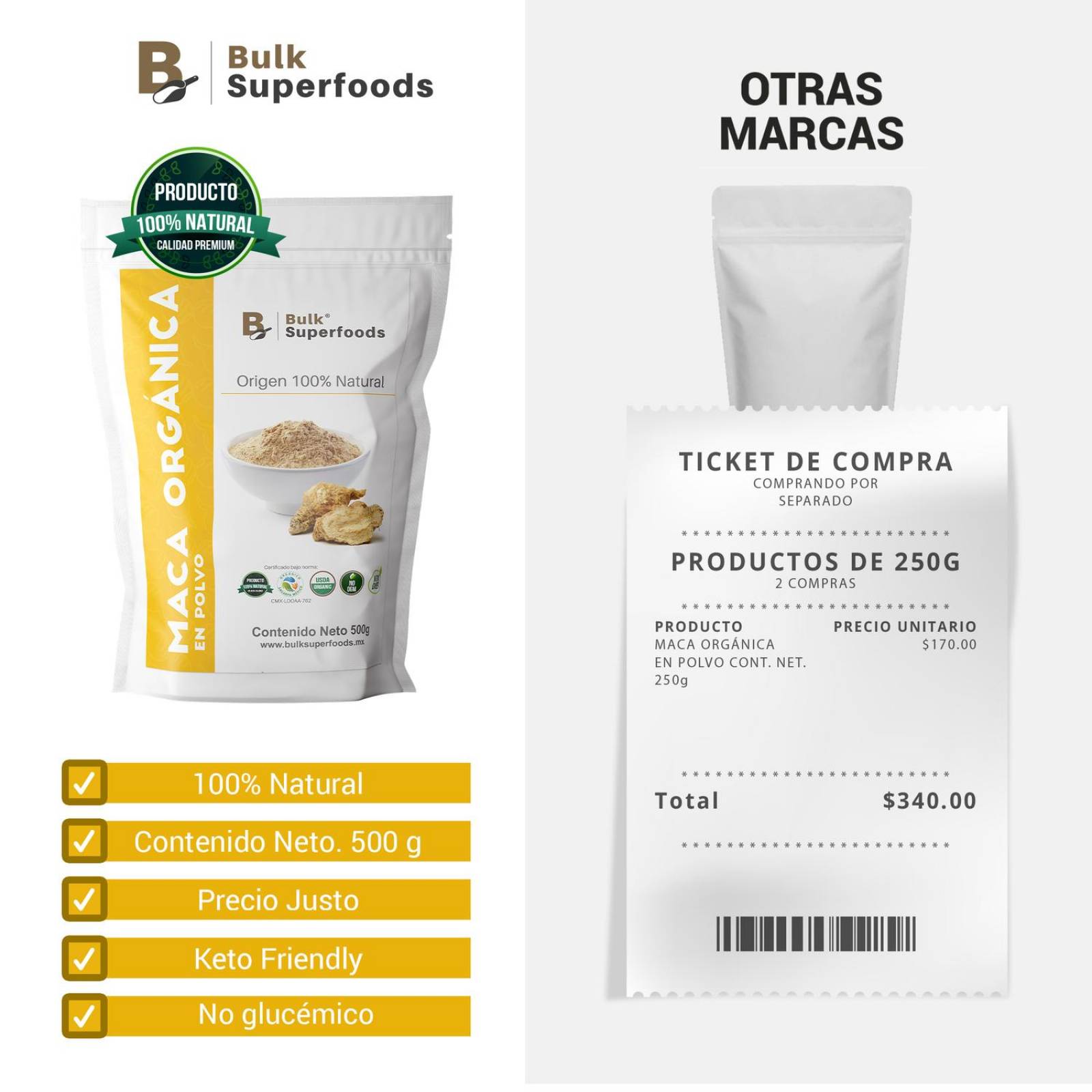 Maca Orgánica|Maca Amarilla en Polvo |500g| Maca Peruana 100% Natural Orgánico| Organic Maca Powder 