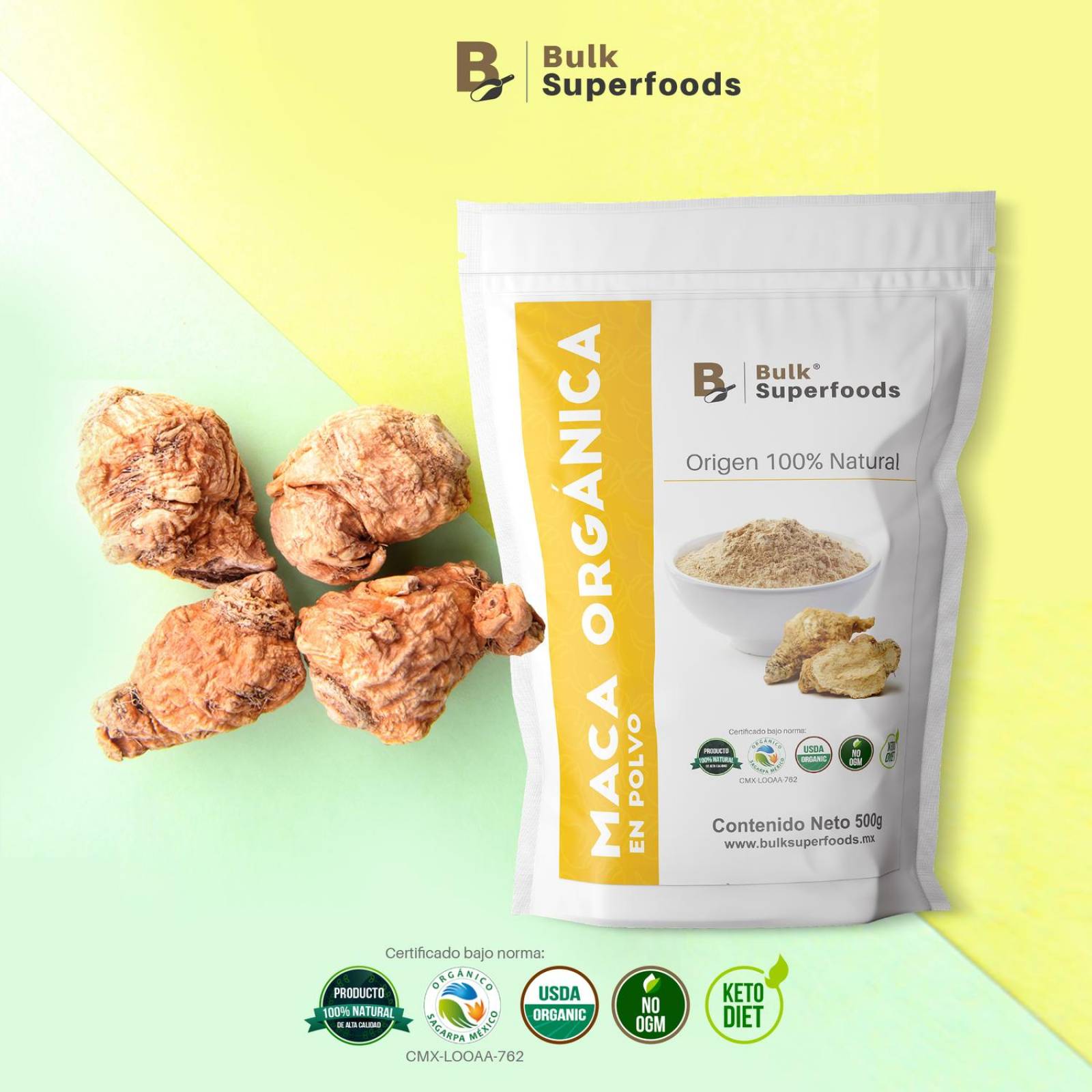 Maca Orgánica|Maca Amarilla en Polvo |500g| Maca Peruana 100% Natural Orgánico| Organic Maca Powder 