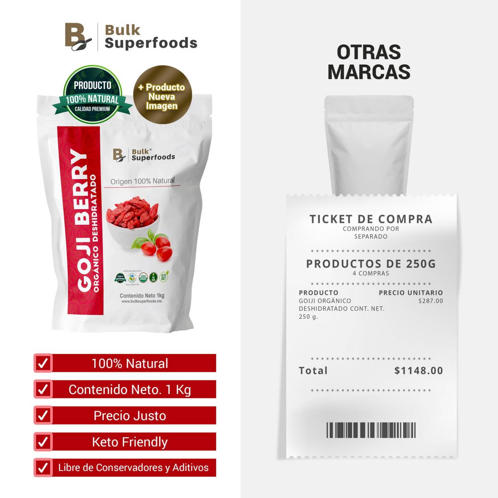 Goji Berries | 1kg | Goji Berry 100% Orgánico y Natural BULK Super Foods | Bayas de Goji Orgánicas.