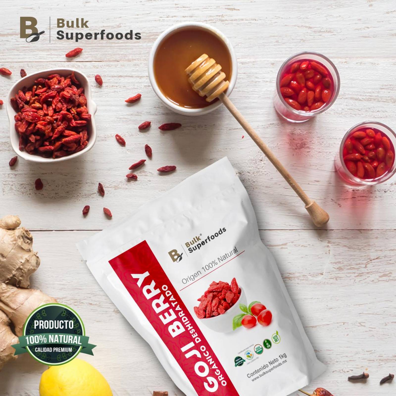 Goji Berries | 1kg | Goji Berry 100% Orgánico y Natural BULK Super Foods | Bayas de Goji Orgánicas.