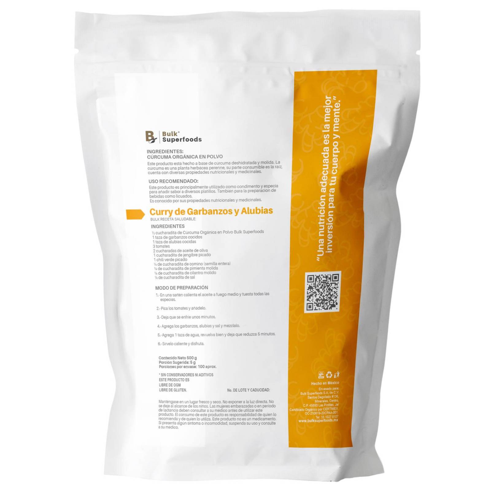 Curcuma Orgánica en Polvo | 500g | 100% Natural| Organic Turmeric Powder | Premium Natural Food.