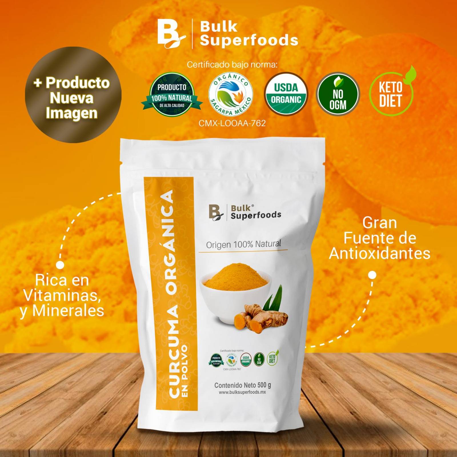 Curcuma Orgánica en Polvo | 500g | 100% Natural| Organic Turmeric Powder | Premium Natural Food.
