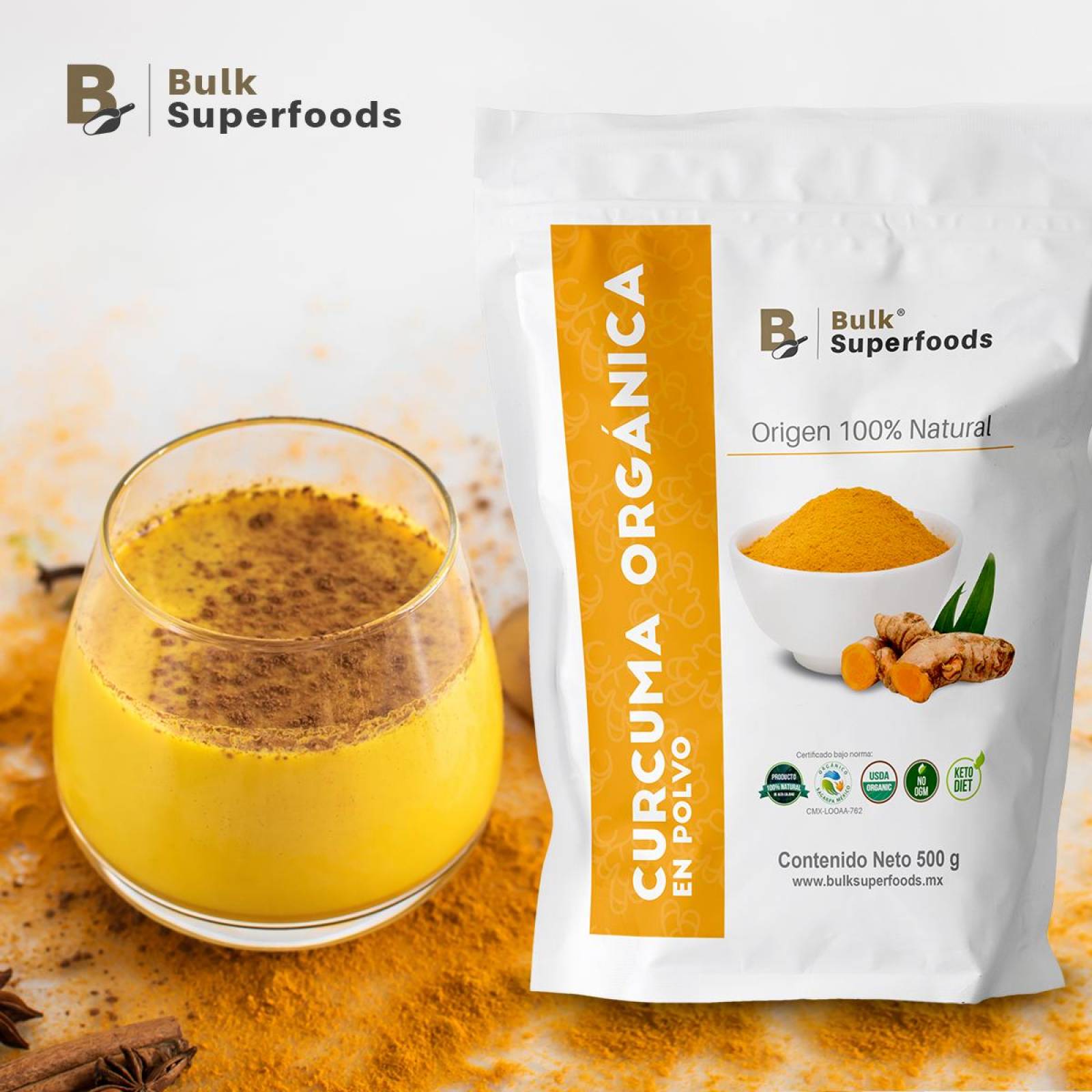 Curcuma Orgánica en Polvo | 500g | 100% Natural| Organic Turmeric Powder | Premium Natural Food.