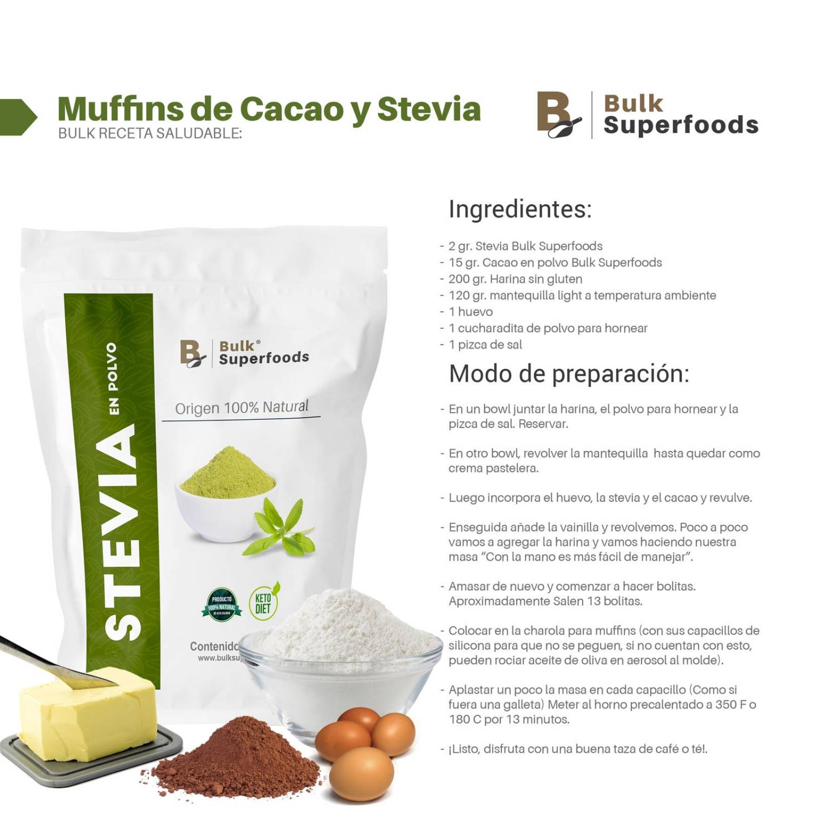 Stevia en Polvo 400g Endulzante Natural Stevia Powder. 