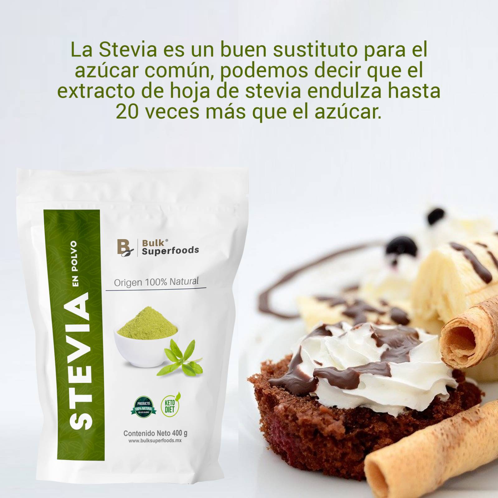 Stevia en Polvo 400g Endulzante Natural Stevia Powder. 
