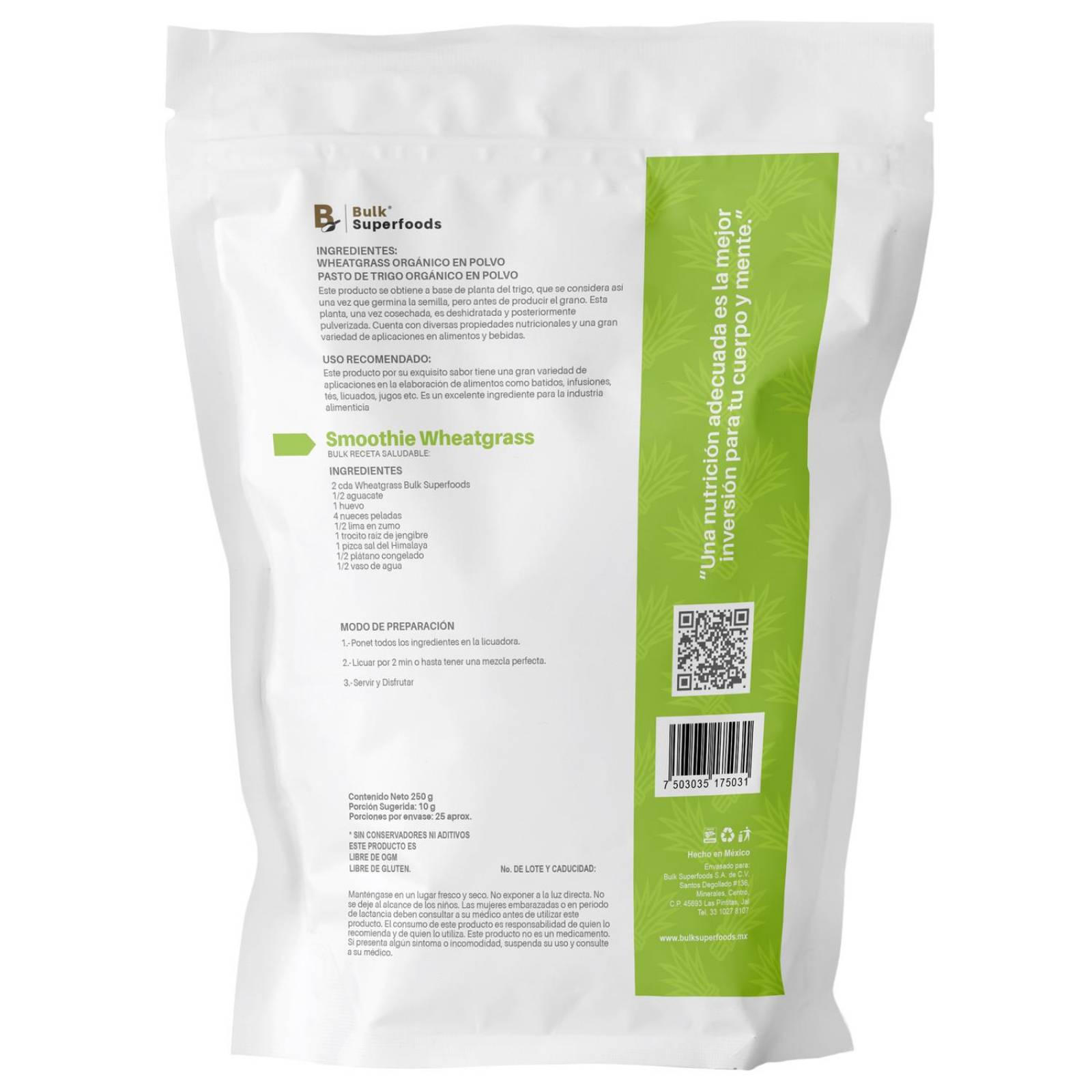 Wheatgrass en Polvo 100% Orgánico | 250g | Wheatgrass Organic Powder| Pasto de Trigo en Polvo. 