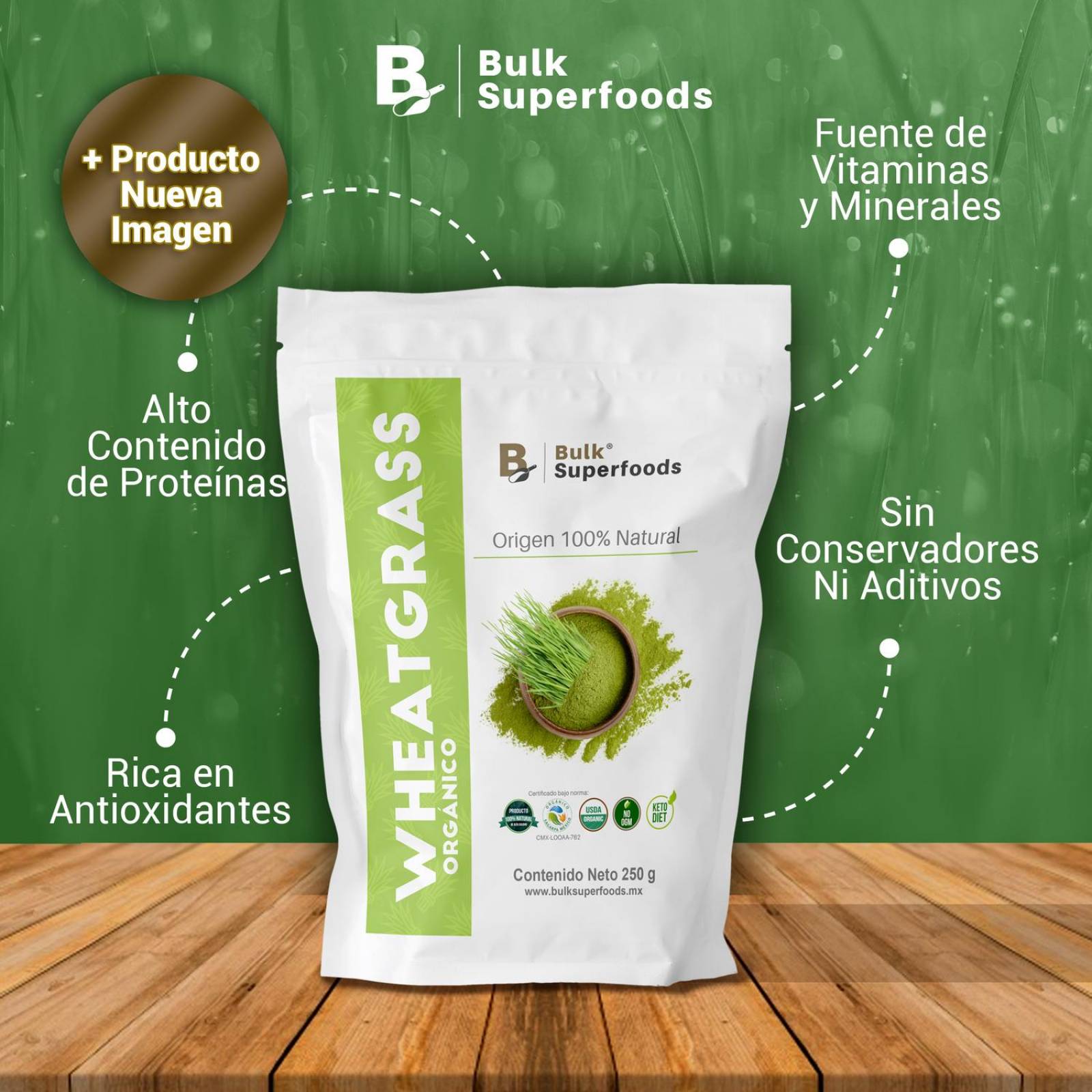 Wheatgrass en Polvo 100% Orgánico | 250g | Wheatgrass Organic Powder| Pasto de Trigo en Polvo. 