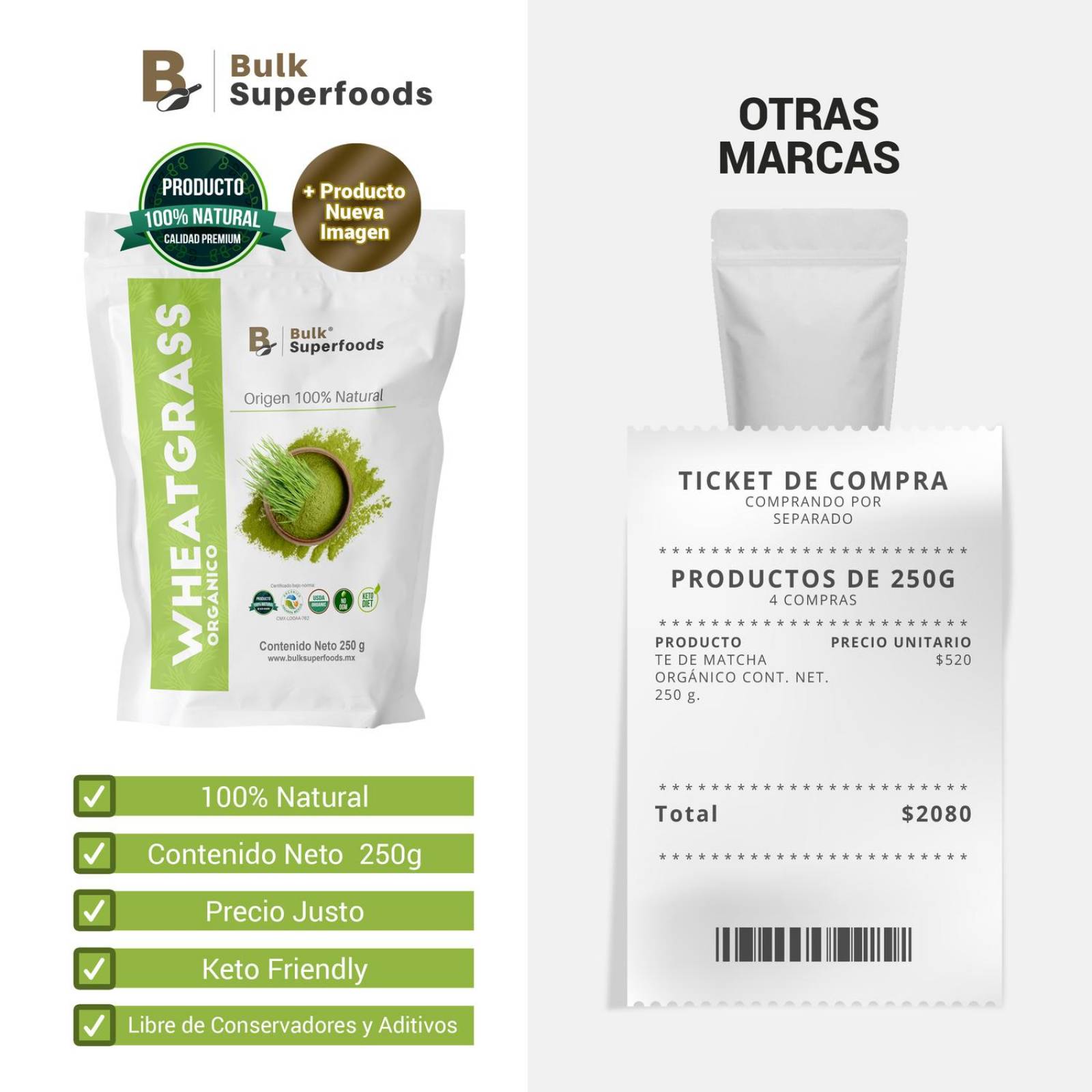 Wheatgrass en Polvo 100% Orgánico | 250g | Wheatgrass Organic Powder| Pasto de Trigo en Polvo. 