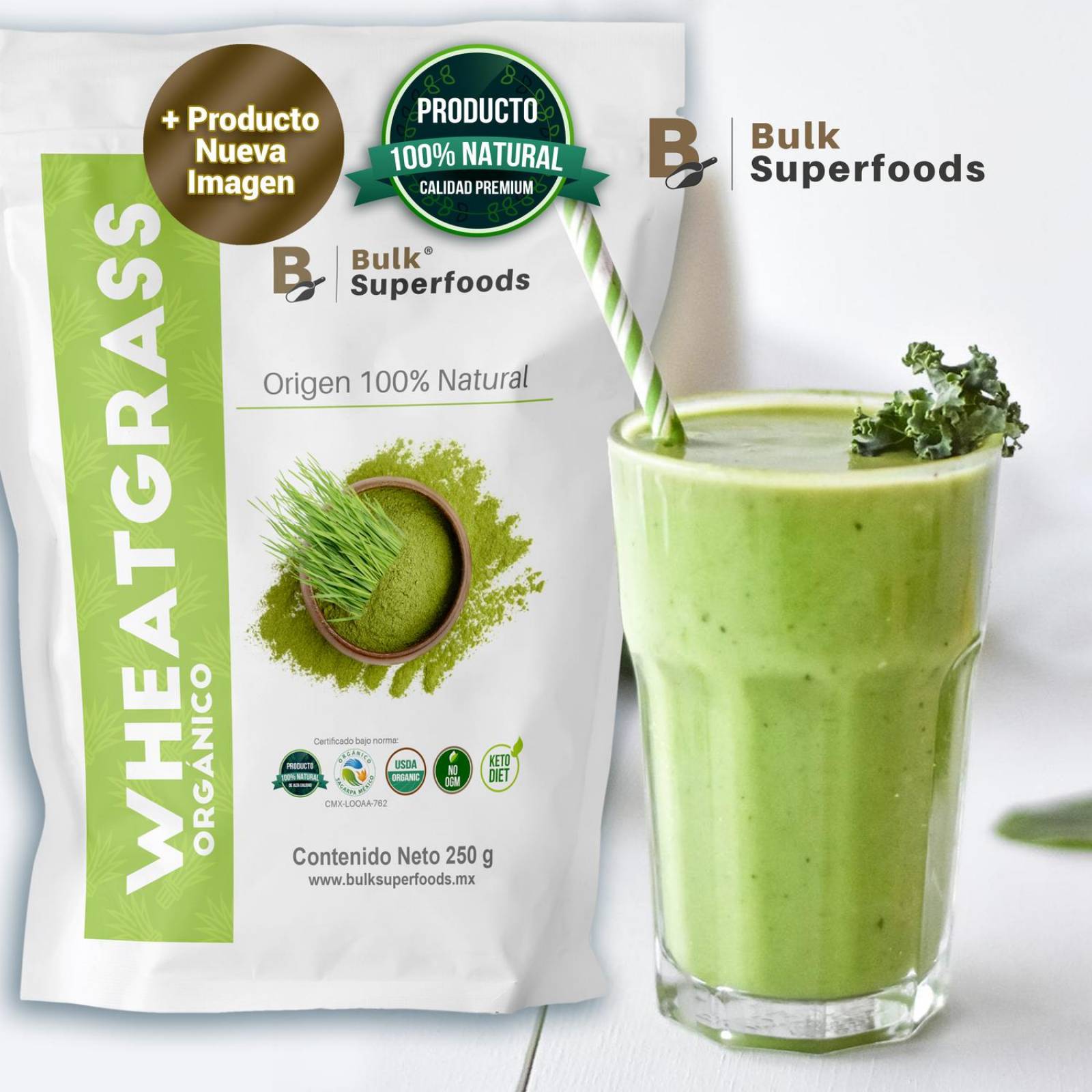 Wheatgrass en Polvo 100% Orgánico | 250g | Wheatgrass Organic Powder| Pasto de Trigo en Polvo. 