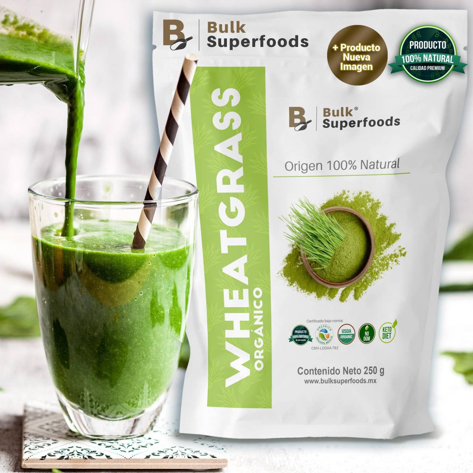 Wheatgrass en Polvo 100% Orgánico | 250g | Wheatgrass Organic Powder| Pasto de Trigo en Polvo. 