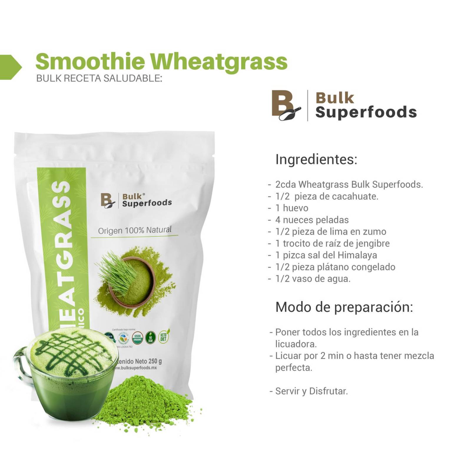 Wheatgrass en Polvo 100% Orgánico | 250g | Wheatgrass Organic Powder| Pasto de Trigo en Polvo. 