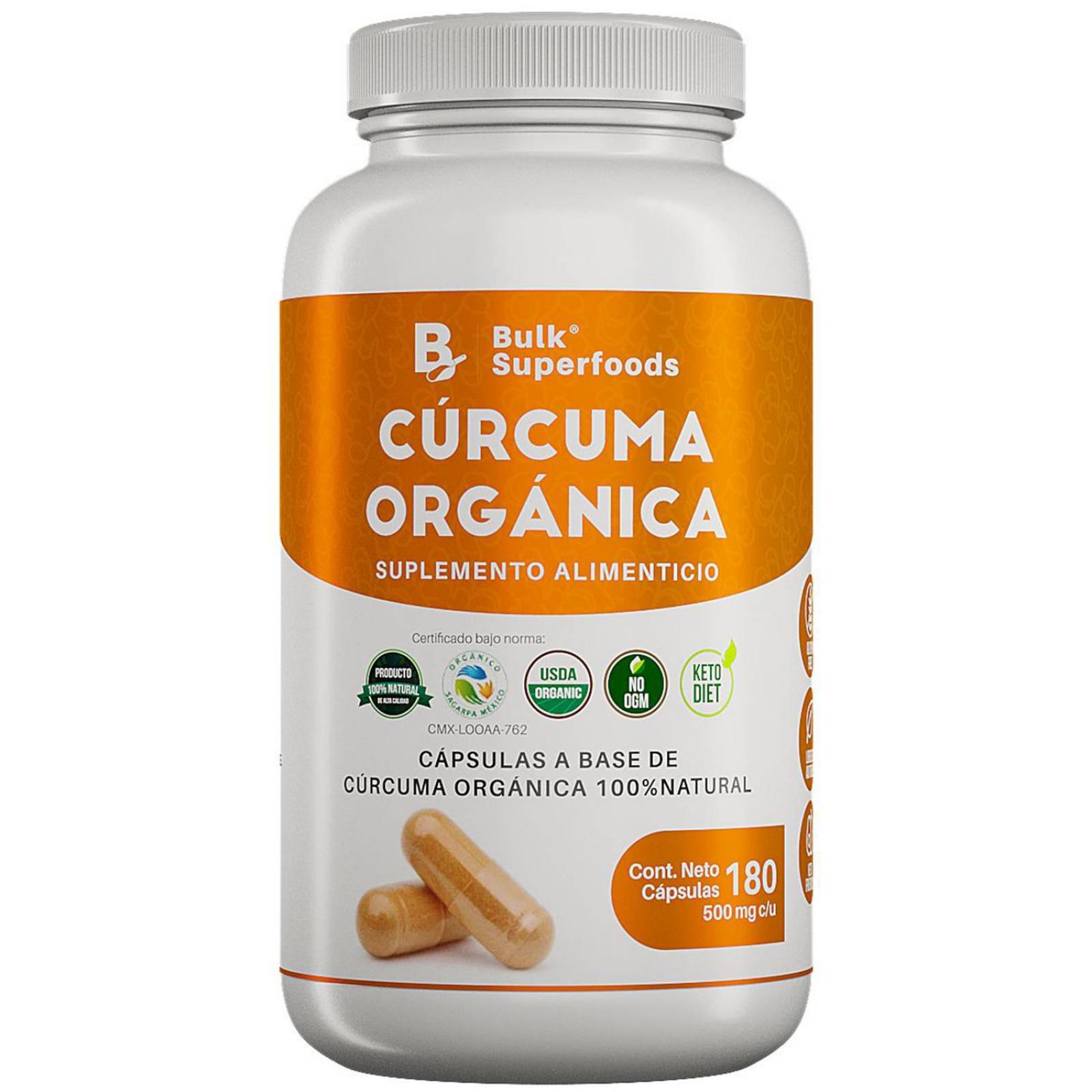 Suplementos Alimenticios a Base de Curcuma Organica 100% Natural Curcuma Capsulas - 180 Capsulas 