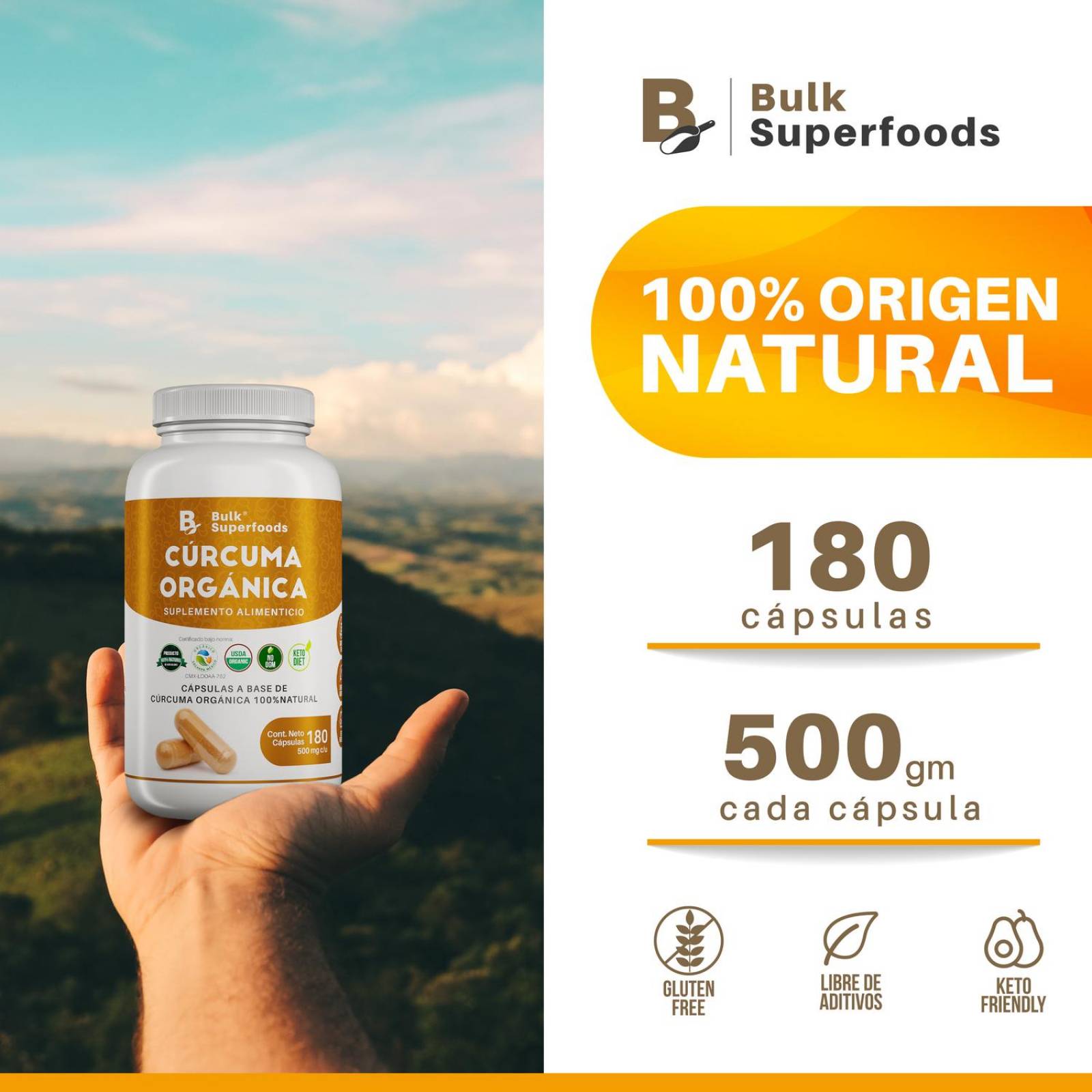 Suplementos Alimenticios a Base de Curcuma Organica 100% Natural Curcuma Capsulas - 180 Capsulas 