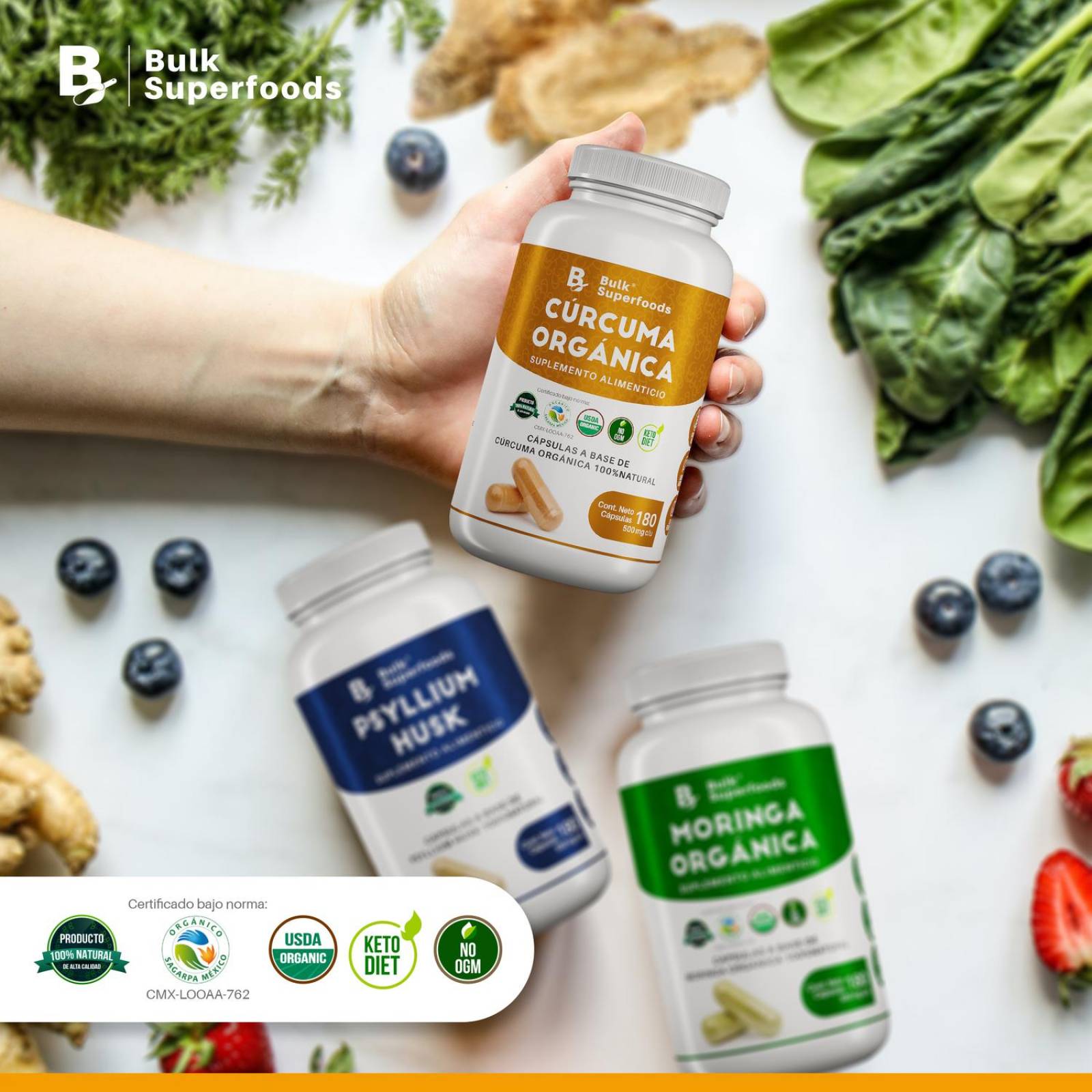 Suplementos Alimenticios a Base de Curcuma Organica 100% Natural Curcuma Capsulas - 180 Capsulas 