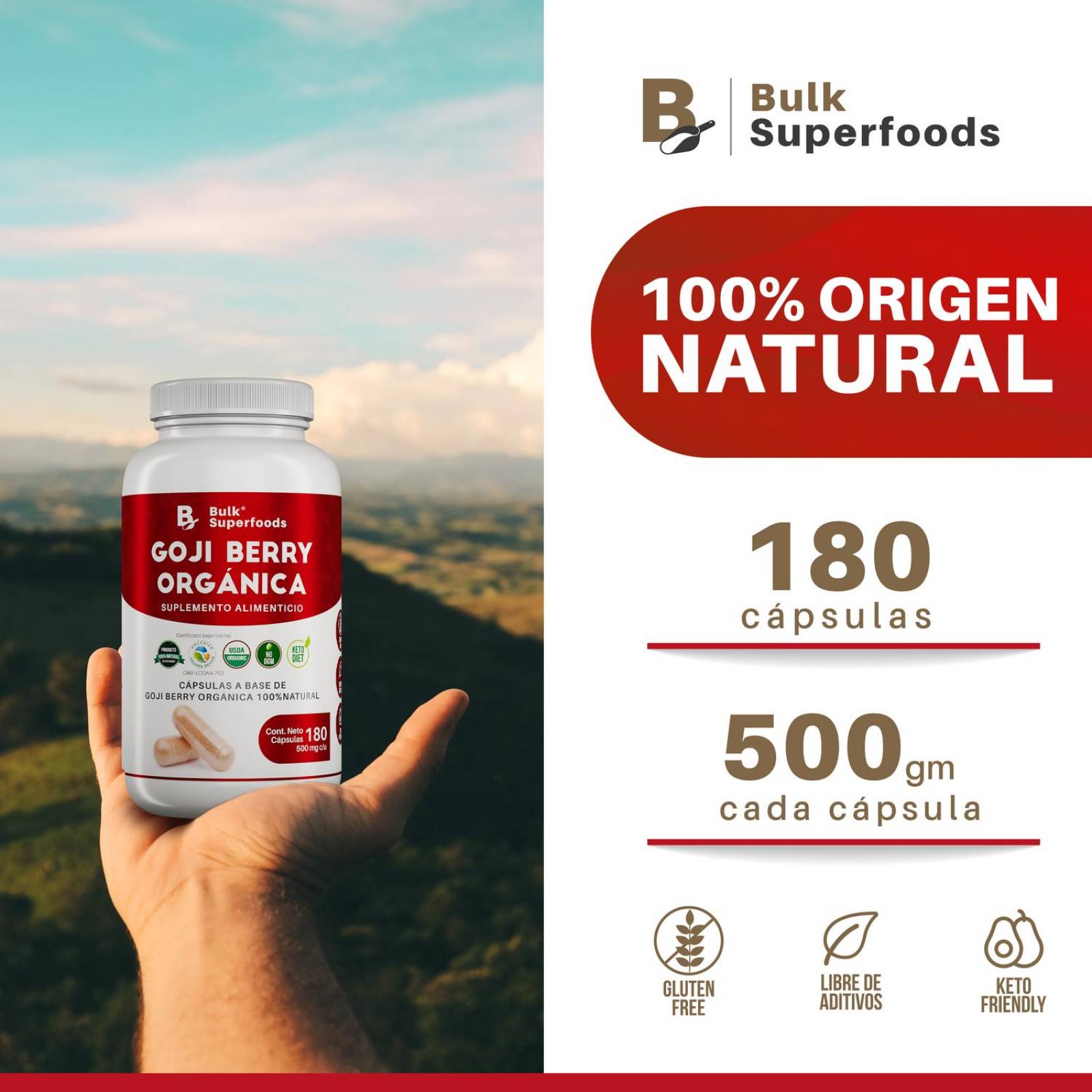 Suplementos Alimenticios a Base de Bayas de Goji Organicas 100% Natural 180 Capsulas