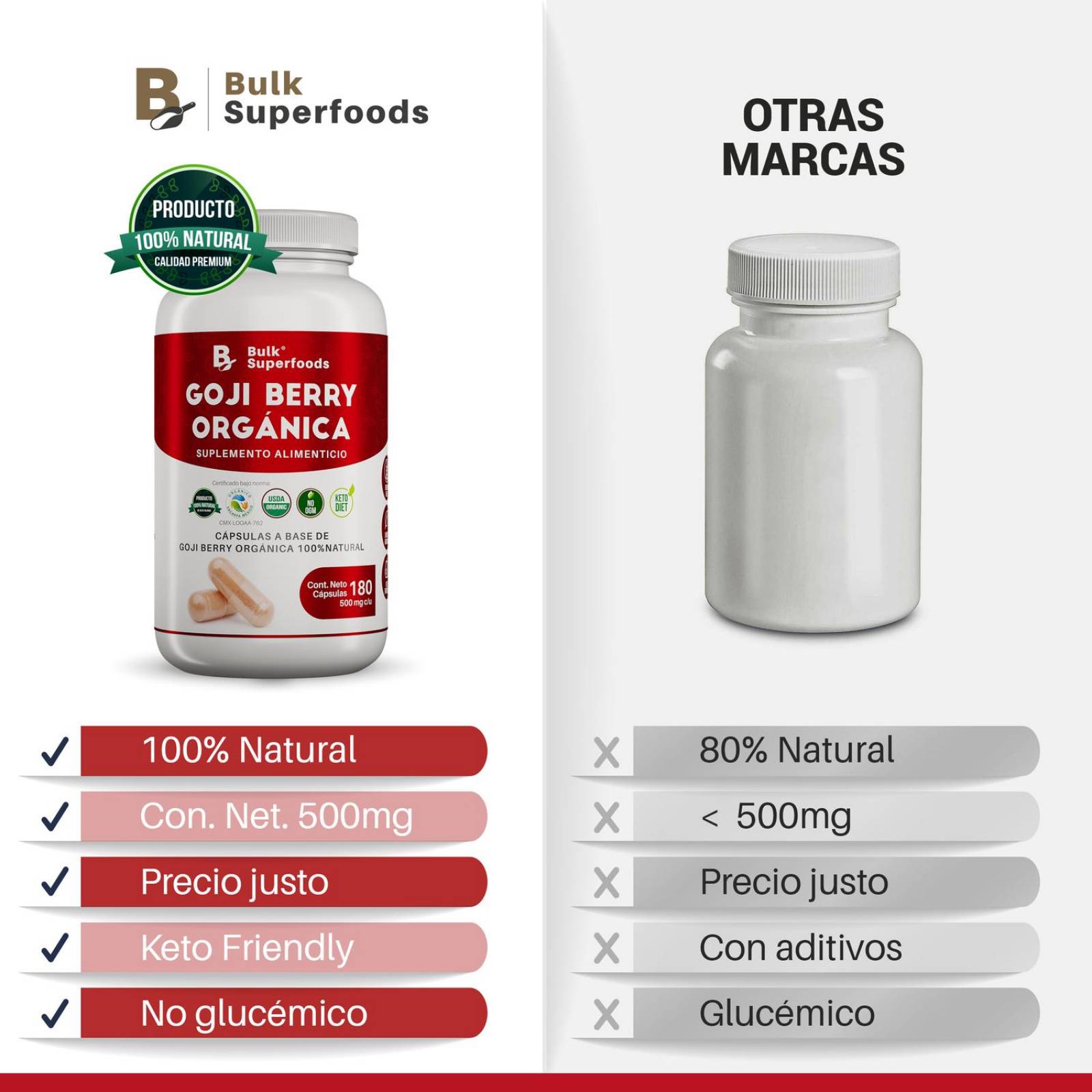 Suplementos Alimenticios a Base de Bayas de Goji Organicas 100% Natural 180 Capsulas