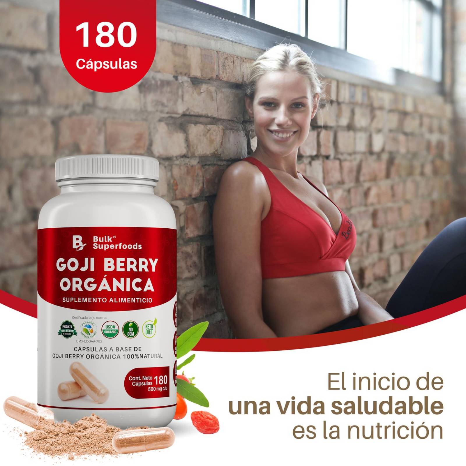 Suplementos Alimenticios a Base de Bayas de Goji Organicas 100% Natural 180 Capsulas