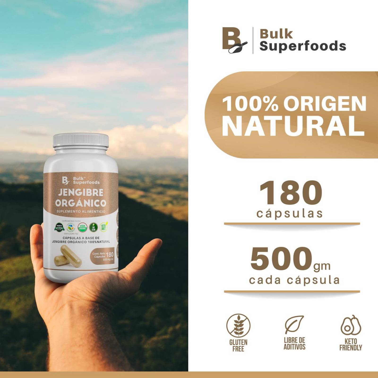 Suplementos Alimenticios a Base de Jengibre Organico 100% Natural| Jengibre en Capsulas - 180 Capsul