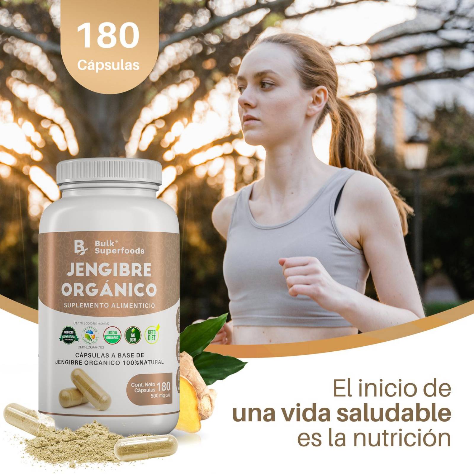 Suplementos Alimenticios a Base de Jengibre Organico 100% Natural| Jengibre en Capsulas - 180 Capsul