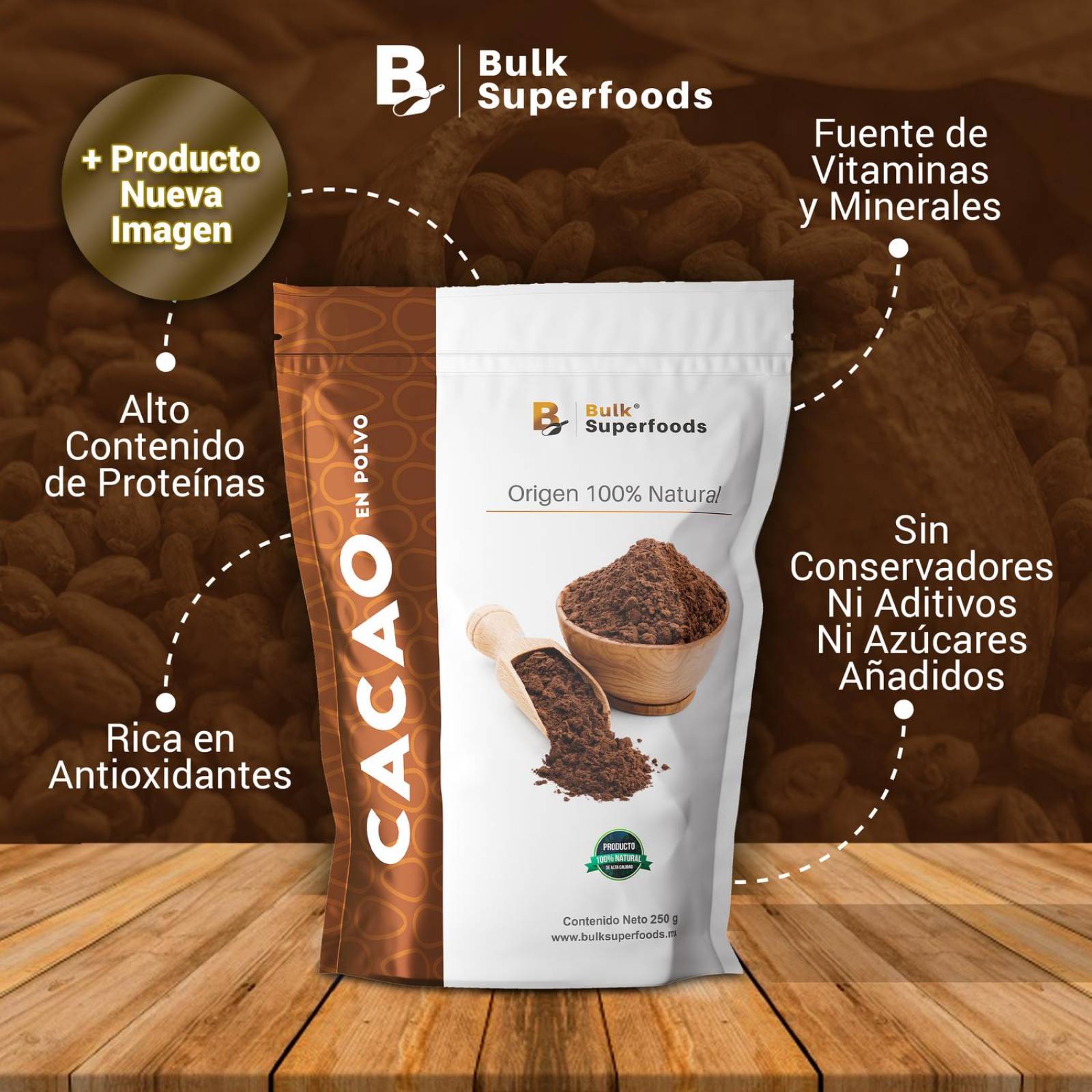 Cacao en Polvo | 250gr | Keto Cocoa en Polvo | 100% Natural | Chocolate en Polvo sin Azúcar 