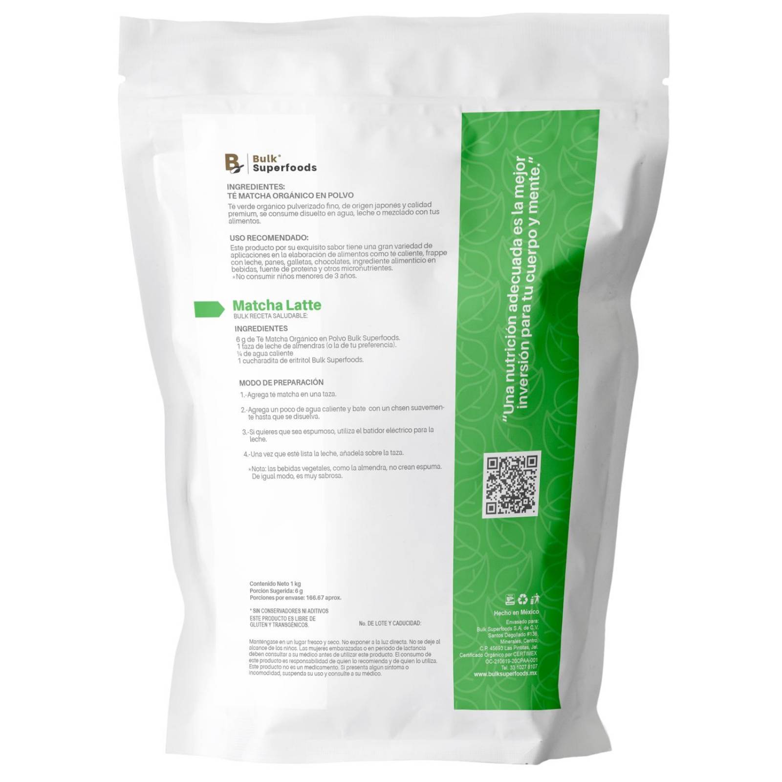 Té Matcha En Polvo 100g Marca Bulk Superfoods 