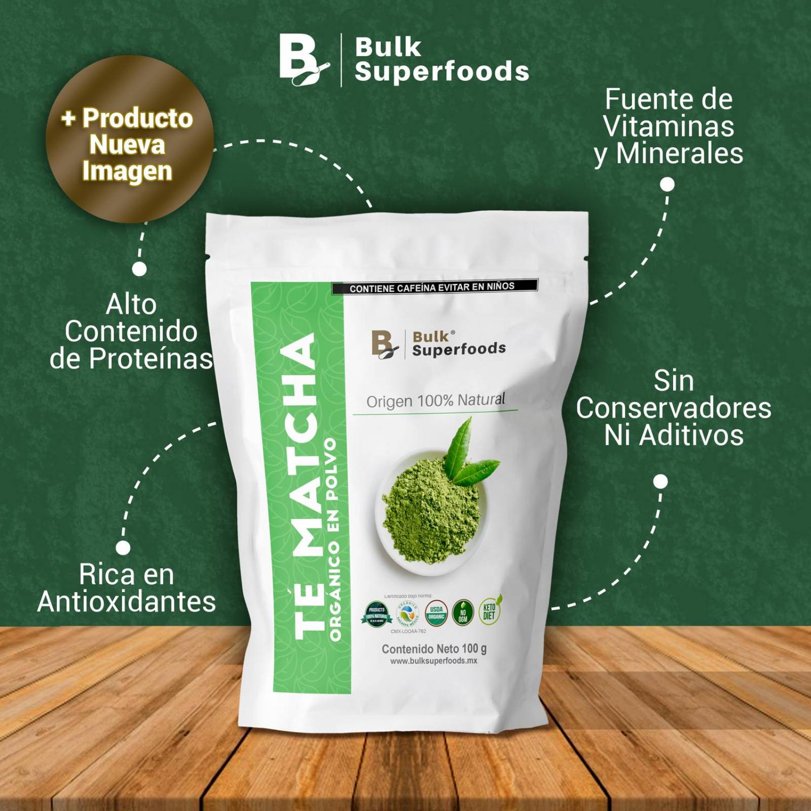 Té Matcha En Polvo 100g Marca Bulk Superfoods 