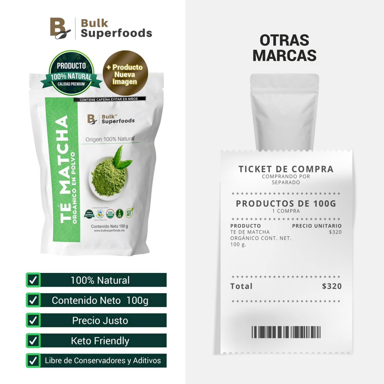 Té Matcha En Polvo 100g Marca Bulk Superfoods 
