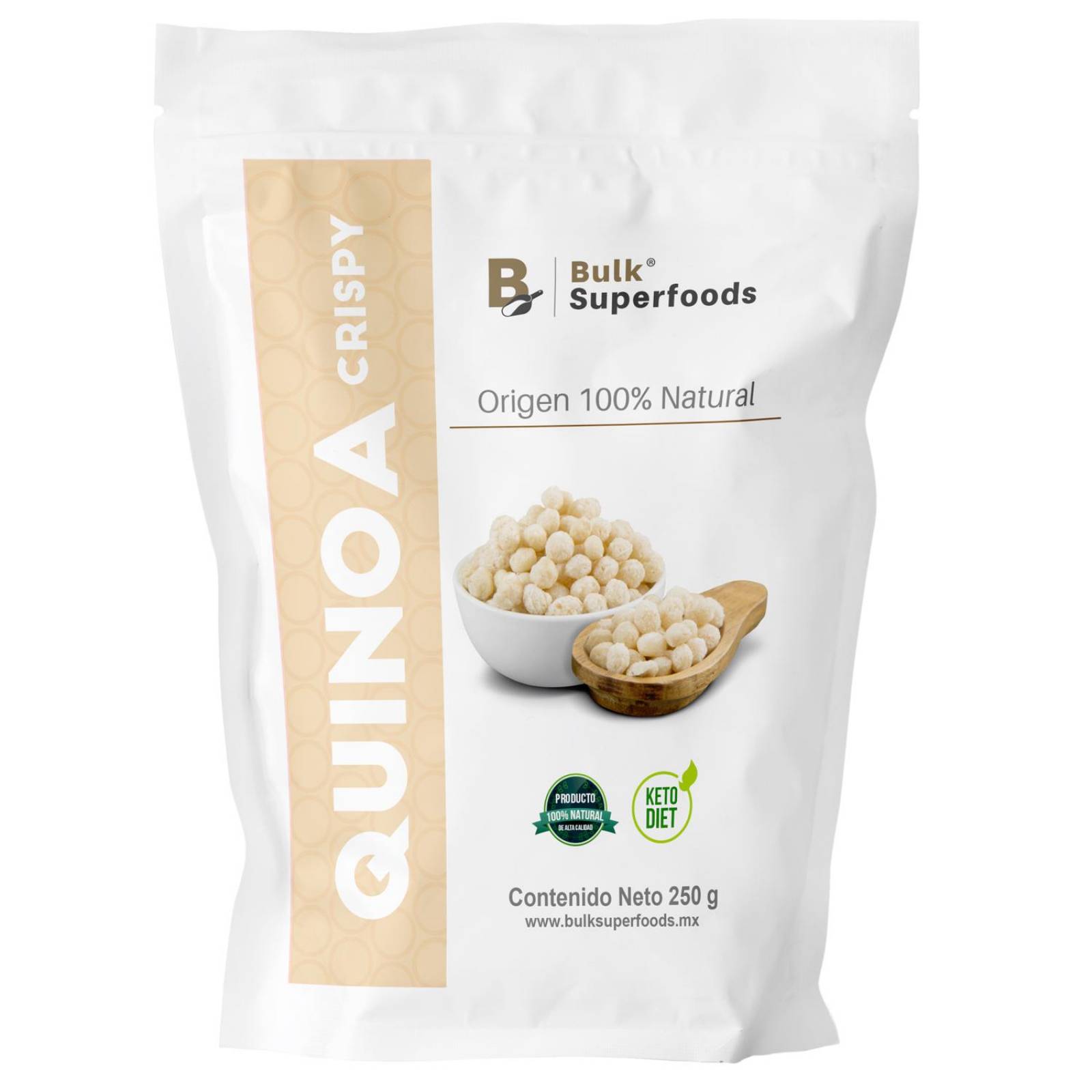Cereal de Quinoa Inflada Crispy | 250 gramos | Bulk Superfoods | Cereal Sin Gluten y Sin Azúcar 