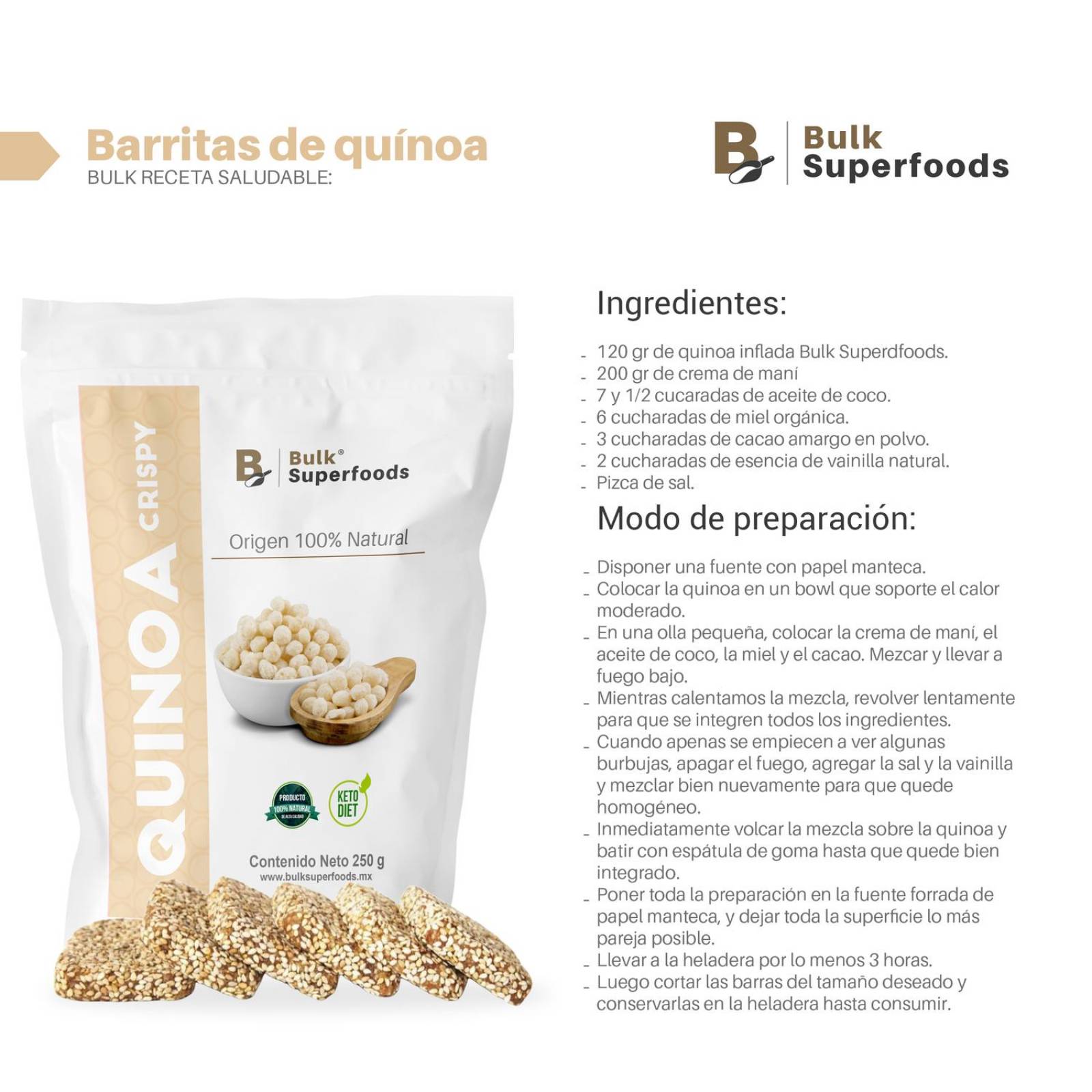 Cereal de Quinoa Inflada Crispy | 250 gramos | Bulk Superfoods | Cereal Sin Gluten y Sin Azúcar 